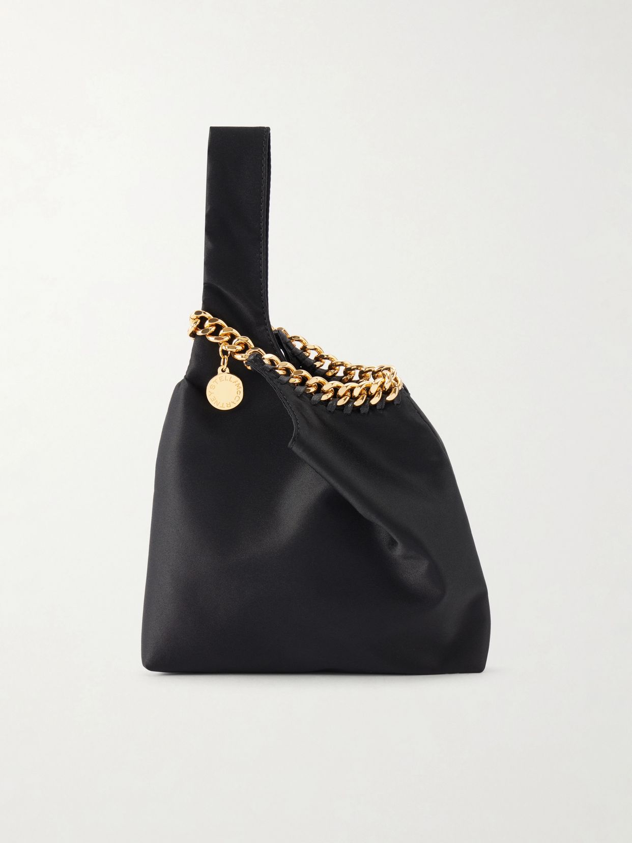 Falabella logo-embellished gold-tone and satin wristlet tote