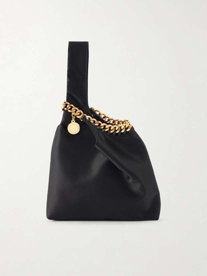 Stella McCartney Farabella Logo-embellished Gold-tone And Satin Wristlet Tote