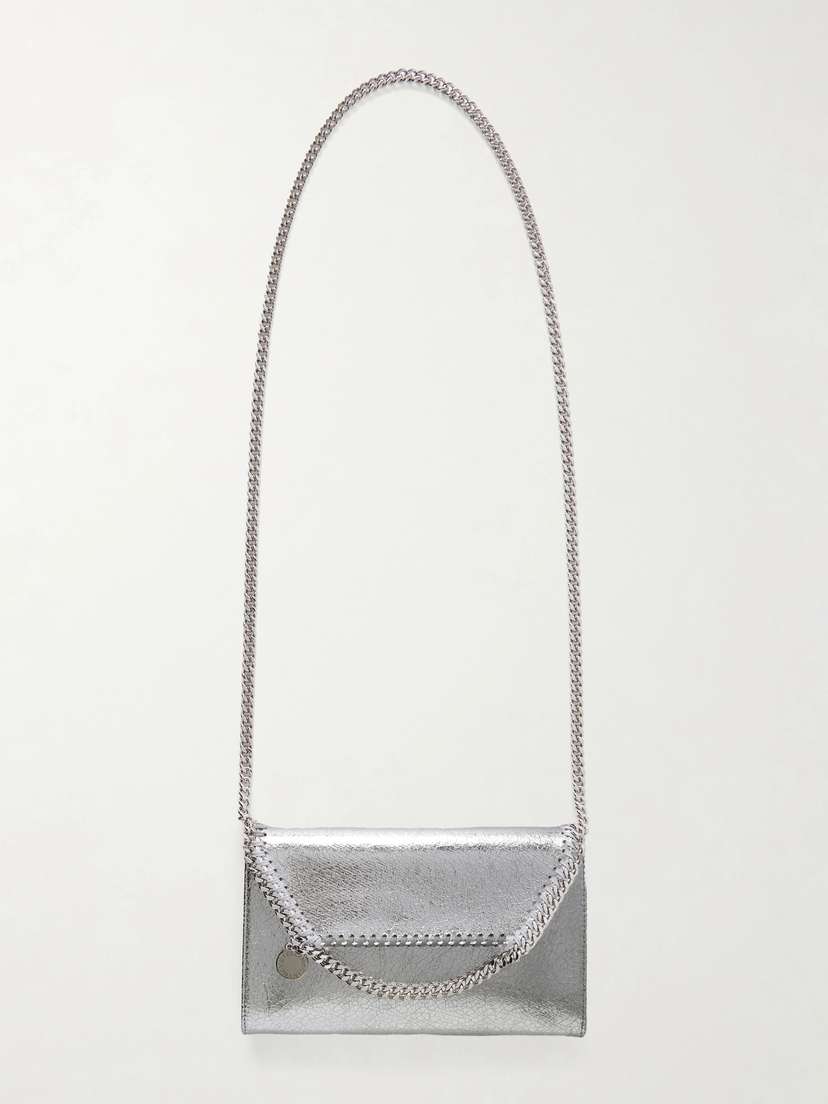 Stella McCartney The Falabella Crinkled Metallic Chain Wallet