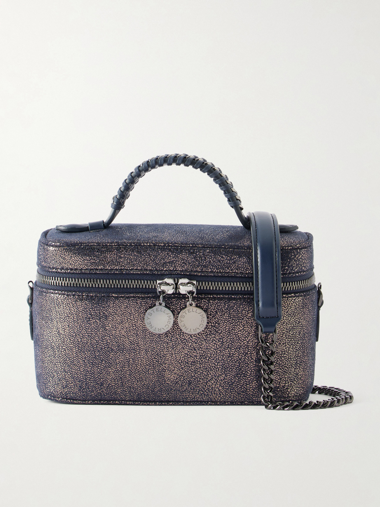 Stella Mccartney Falabella Vanity Metallic Vegetarian Suede Shoulder Bag In Blue