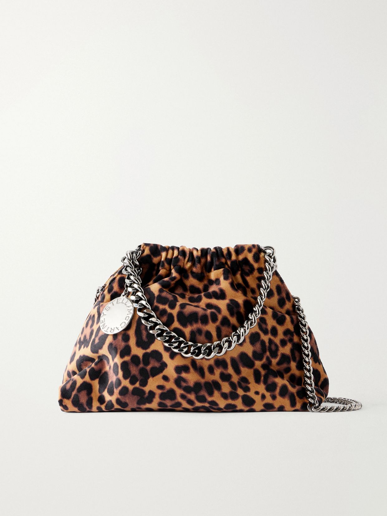 Falabella mini leopard-print velvet drawstring bag