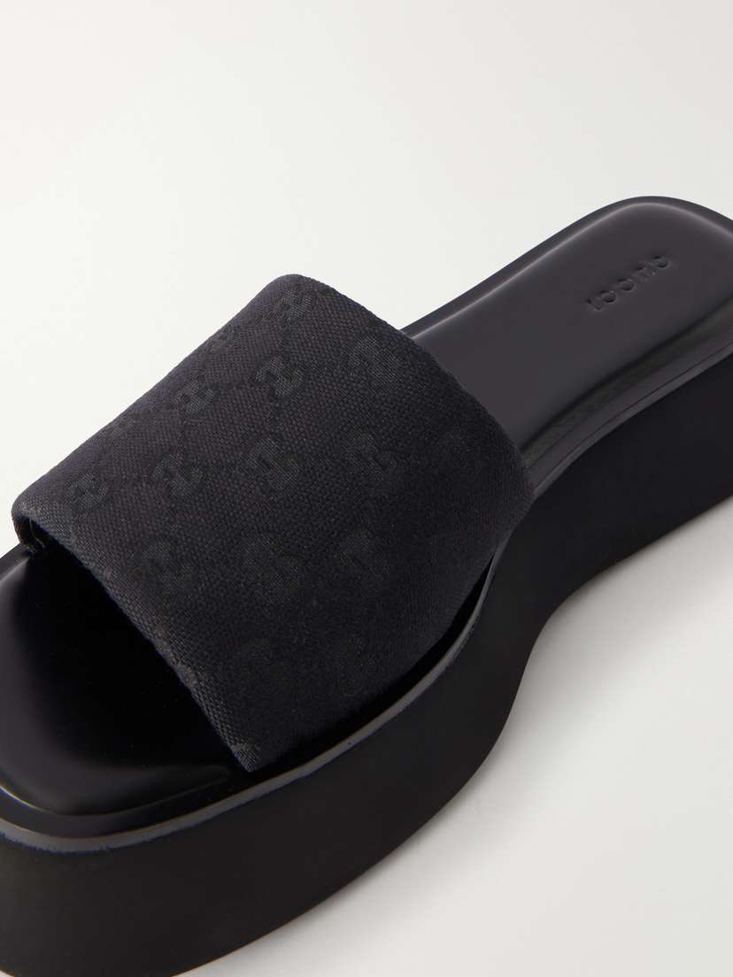 Gucci Gg Supreme-jacquard Leather-trimmed Canvas Platform Slides | Thumbnail 5 Gucci Gg Supreme-jacquard Leather-trimmed Canvas Platform Slides | Thumbnail 5