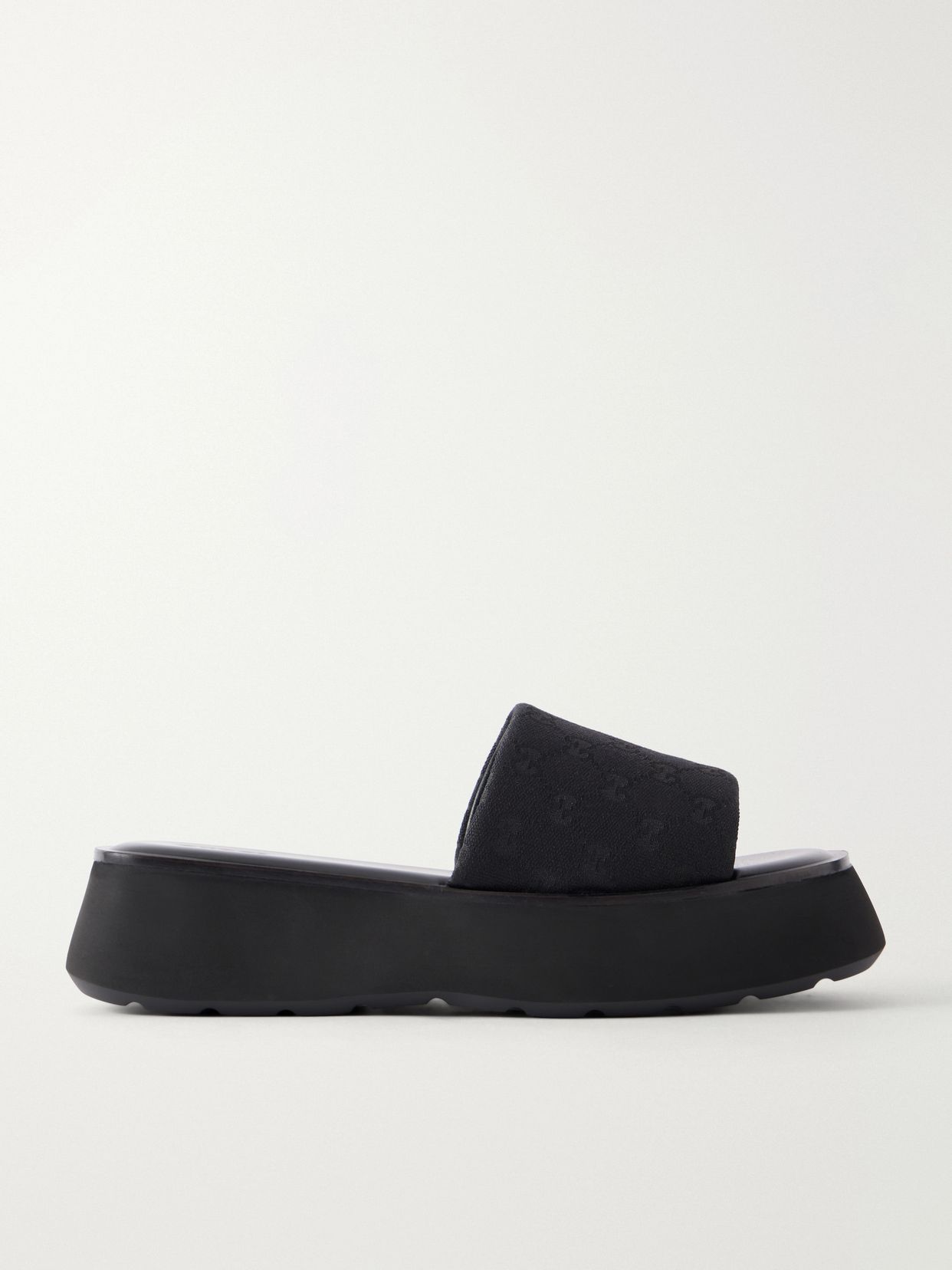 gg supreme jacquard leather trimmed canvas platform slides