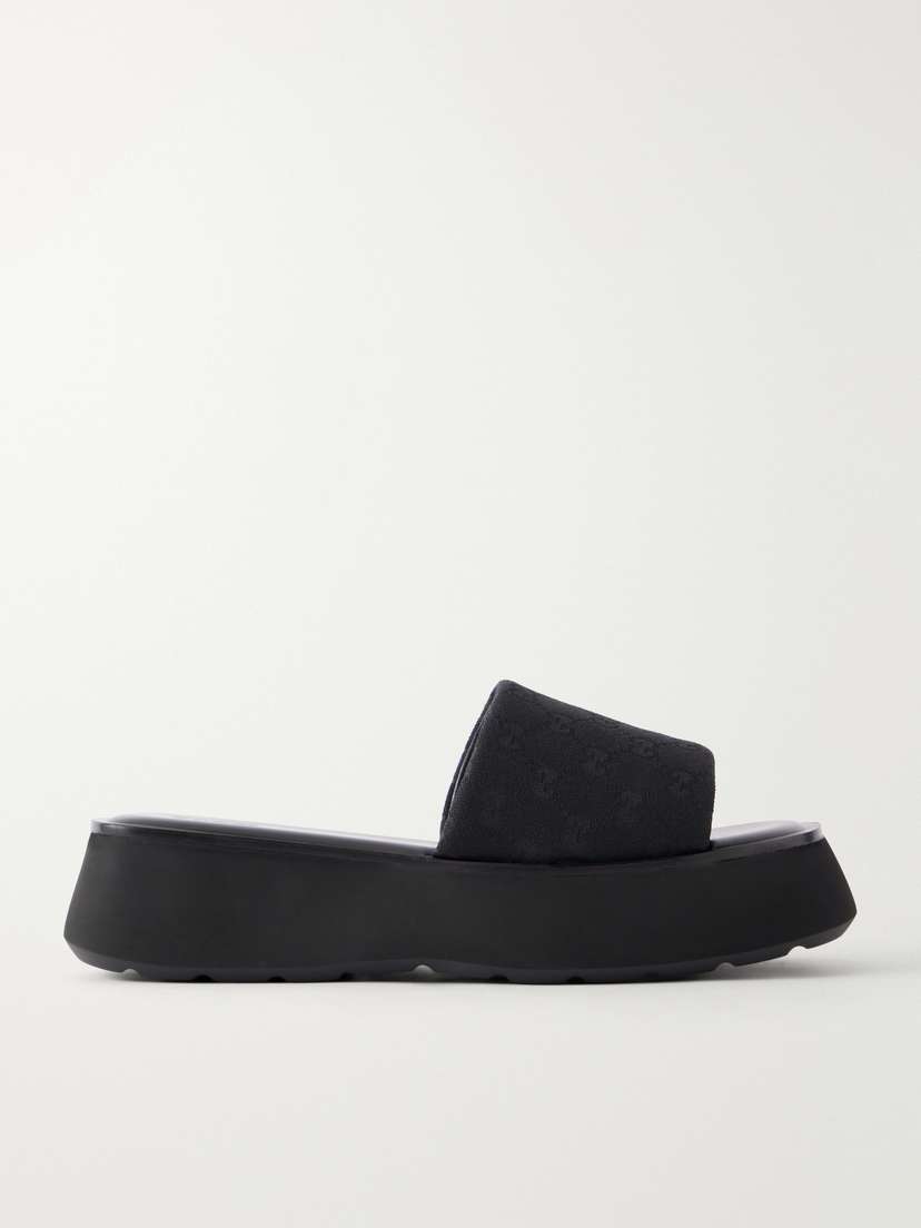 Gg Supreme-jacquard Leather-trimmed Canvas Platform Slides