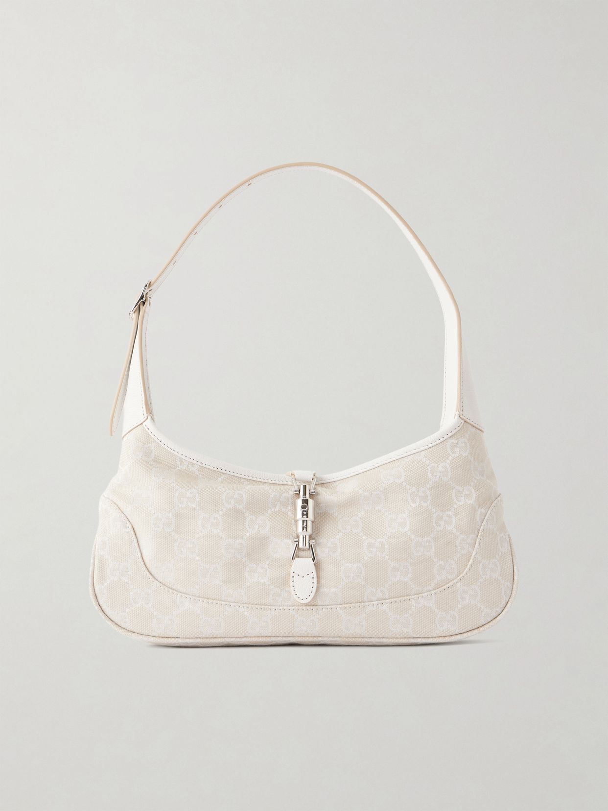 Jackie Slim logo-jacquard leather-trimmed canvas shoulder bag