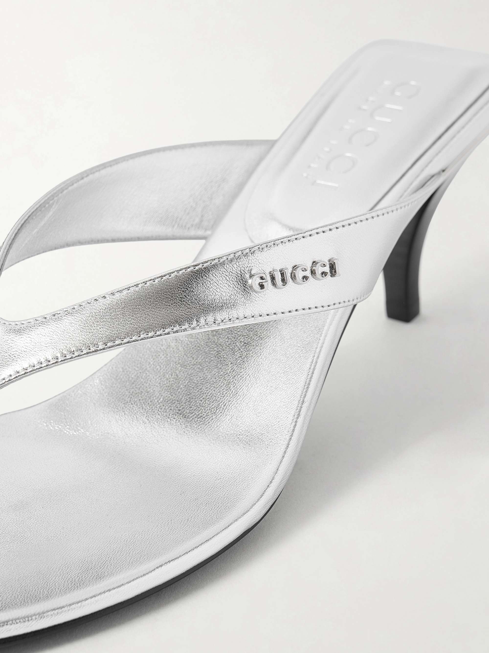 GUCCI Vittoria logo-embellished metallic leather thong sandals