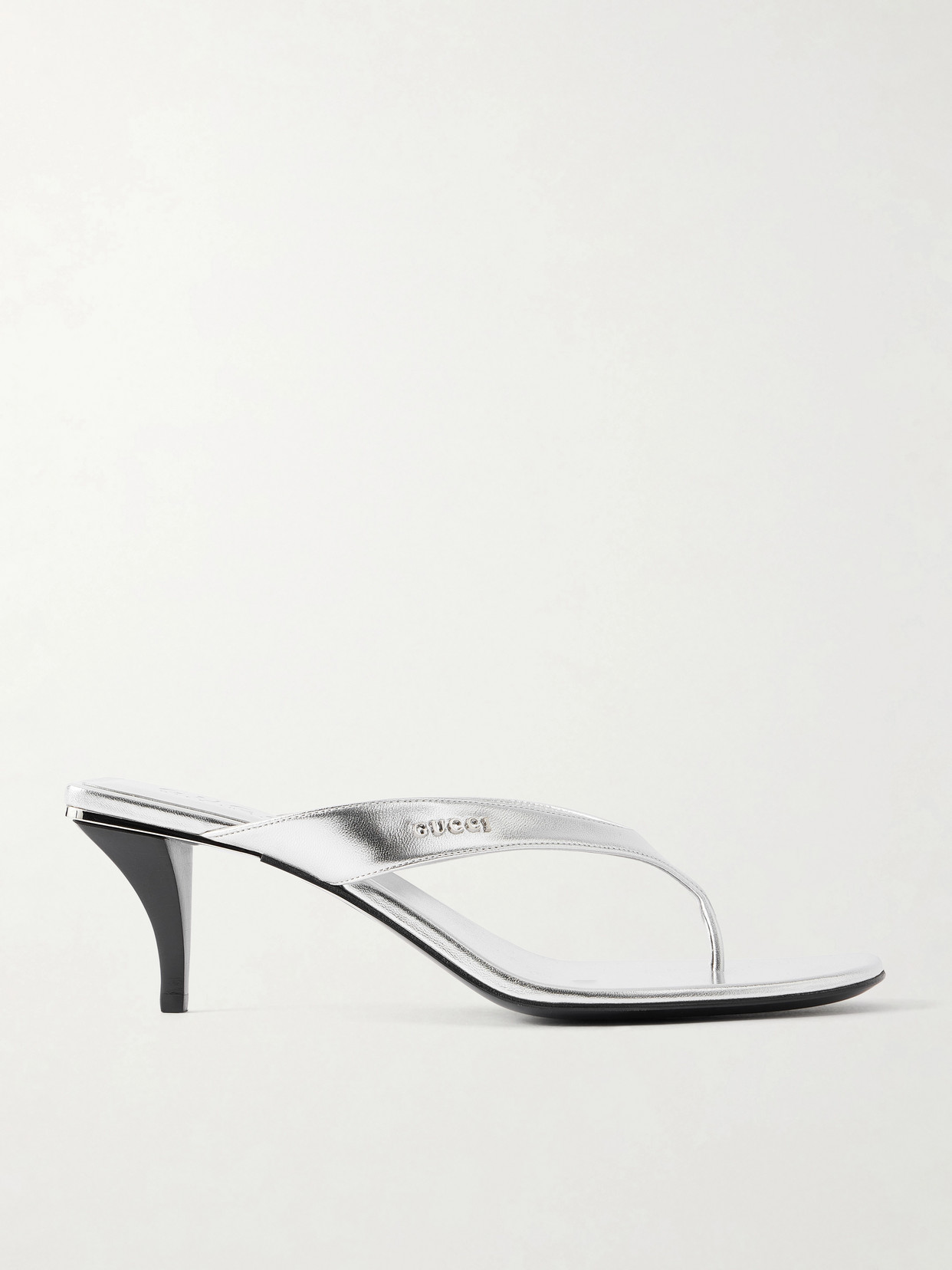 Gucci - Vittoria Logo-embellished Metallic Leather Thong Sandals - Silver