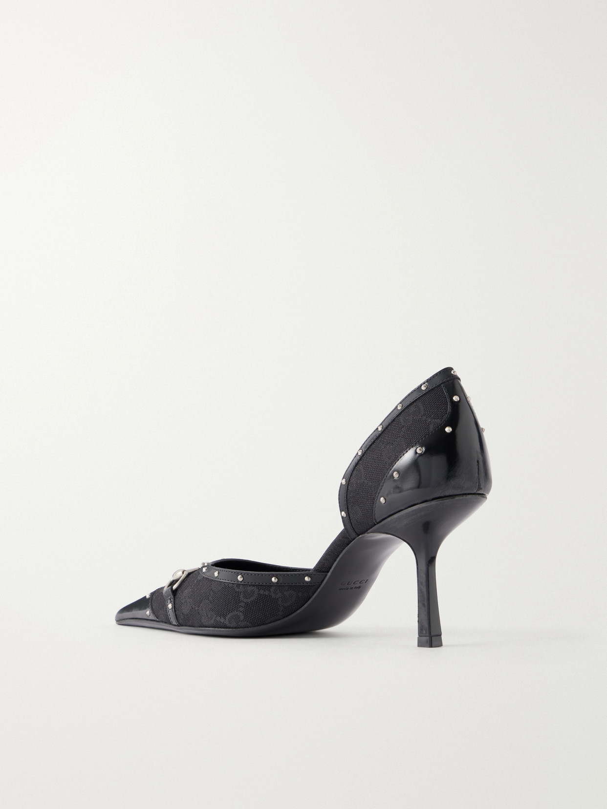 Horsebit-Embellished Leather-Trimmed GG-Jacquard Pumps