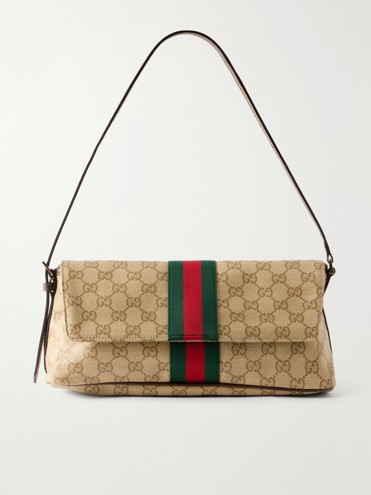 Gucci - Madison Leather-trimmed Printed Coated-canvas Shoulder Bag - Neutrals