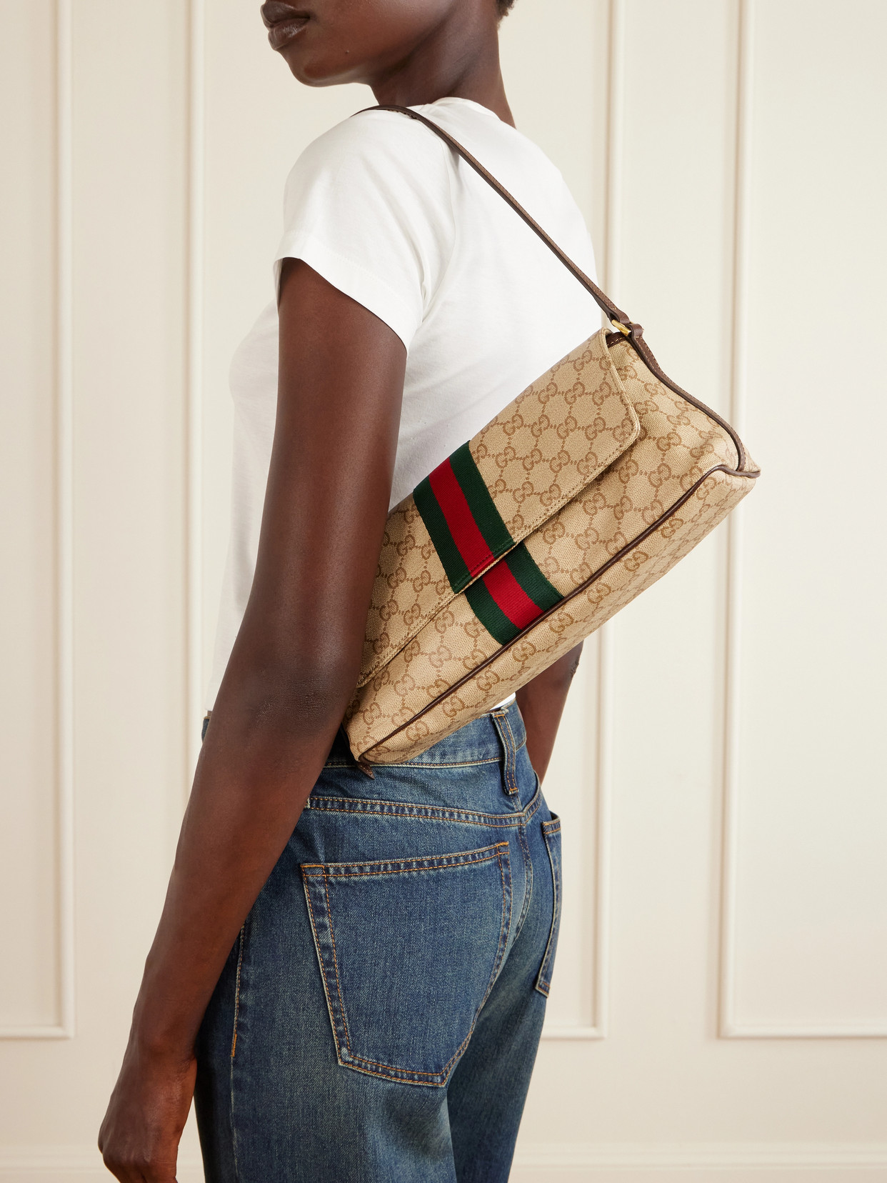 Madison Leather-Trimmed Printed Coated-Canvas Shoulder Bag