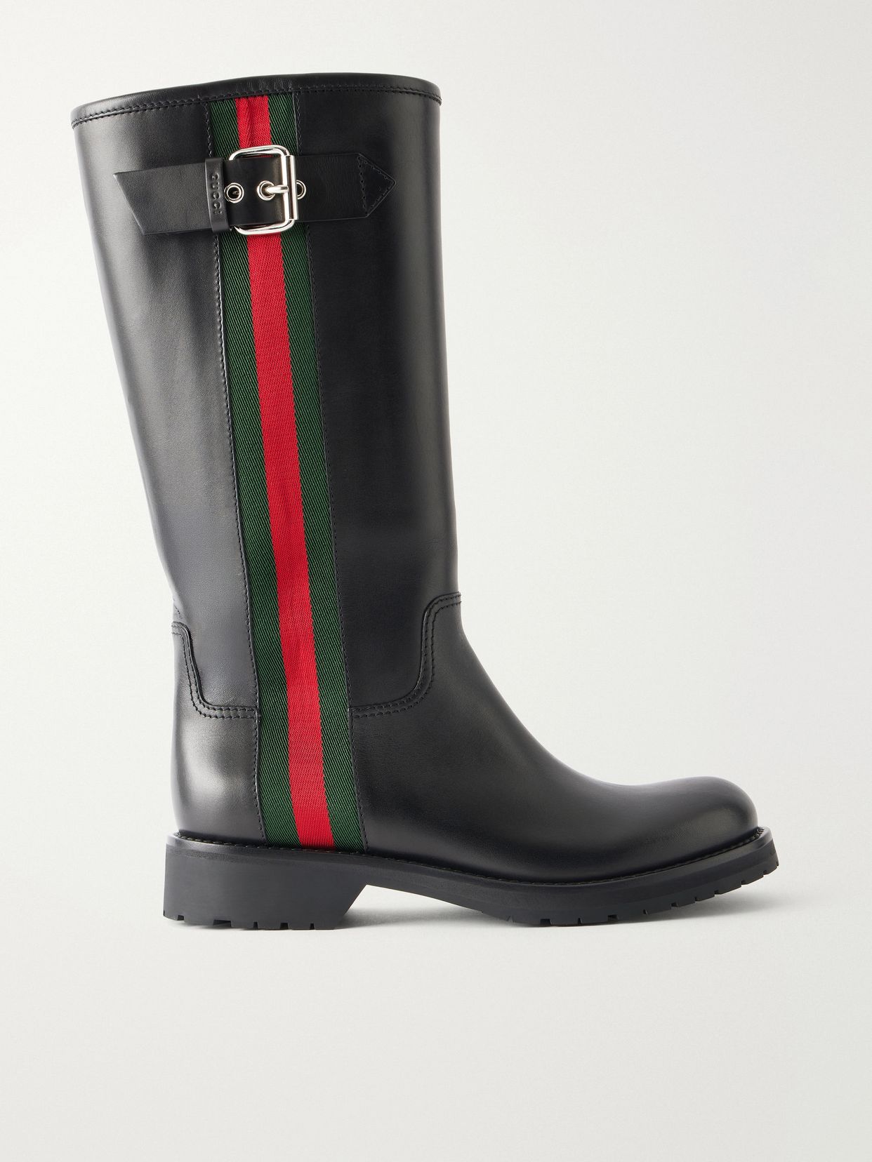 Web Detailed Leather Knee Boots