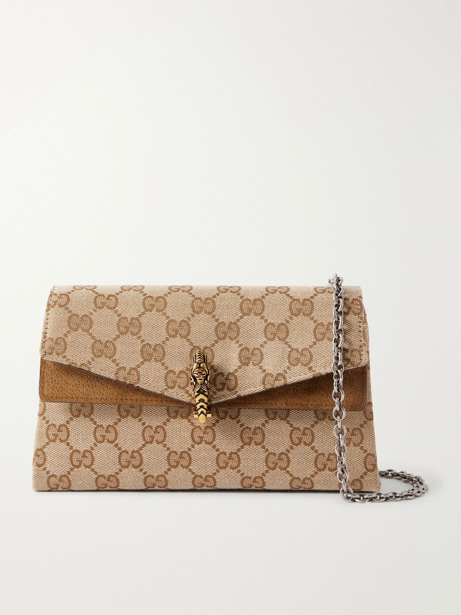 Dionysus logo-jacquard leather-trimmed canvas shoulder bag