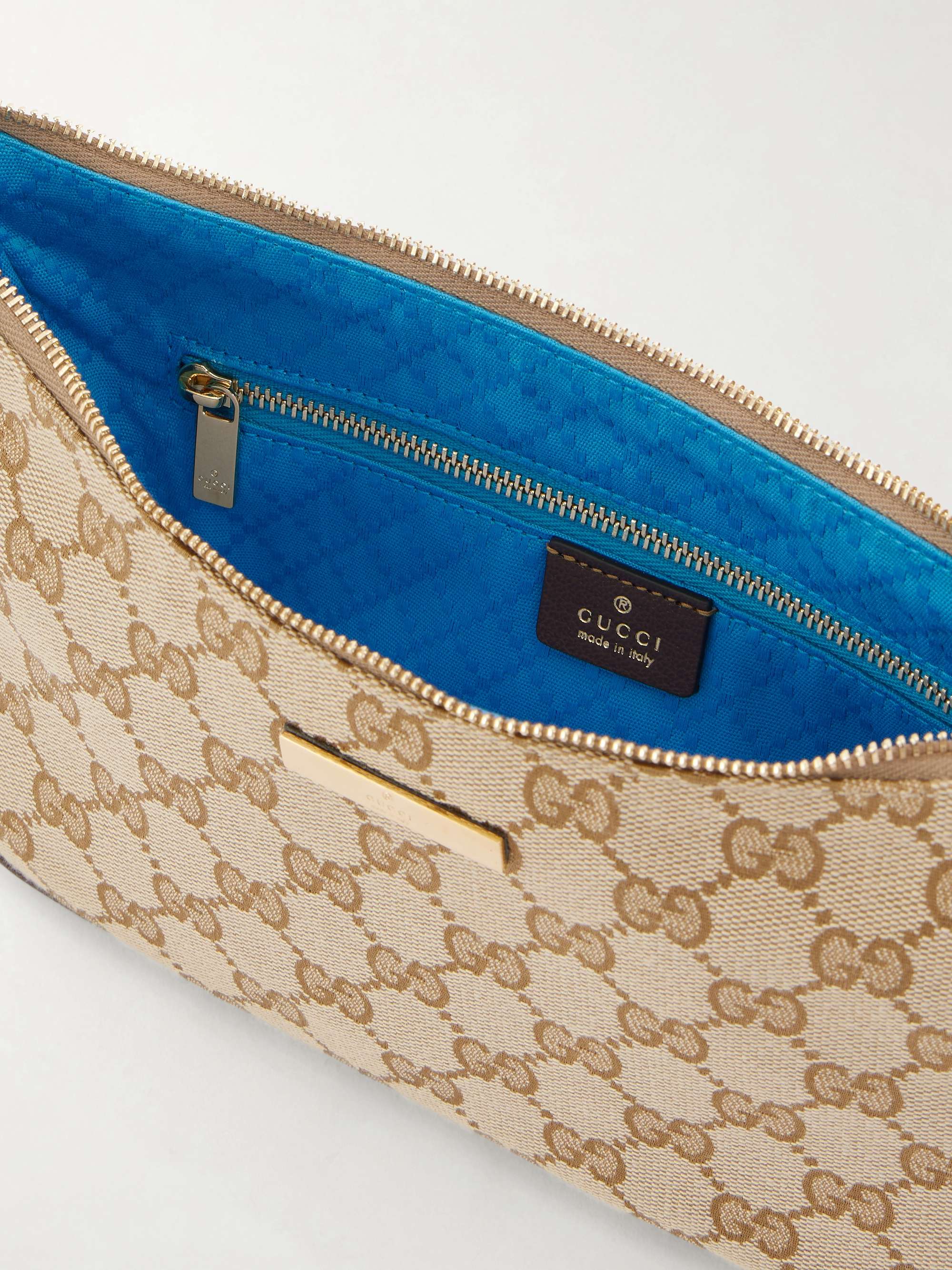 Beige GG Supreme-jacquard leather-trimmed canvas shoulder bag