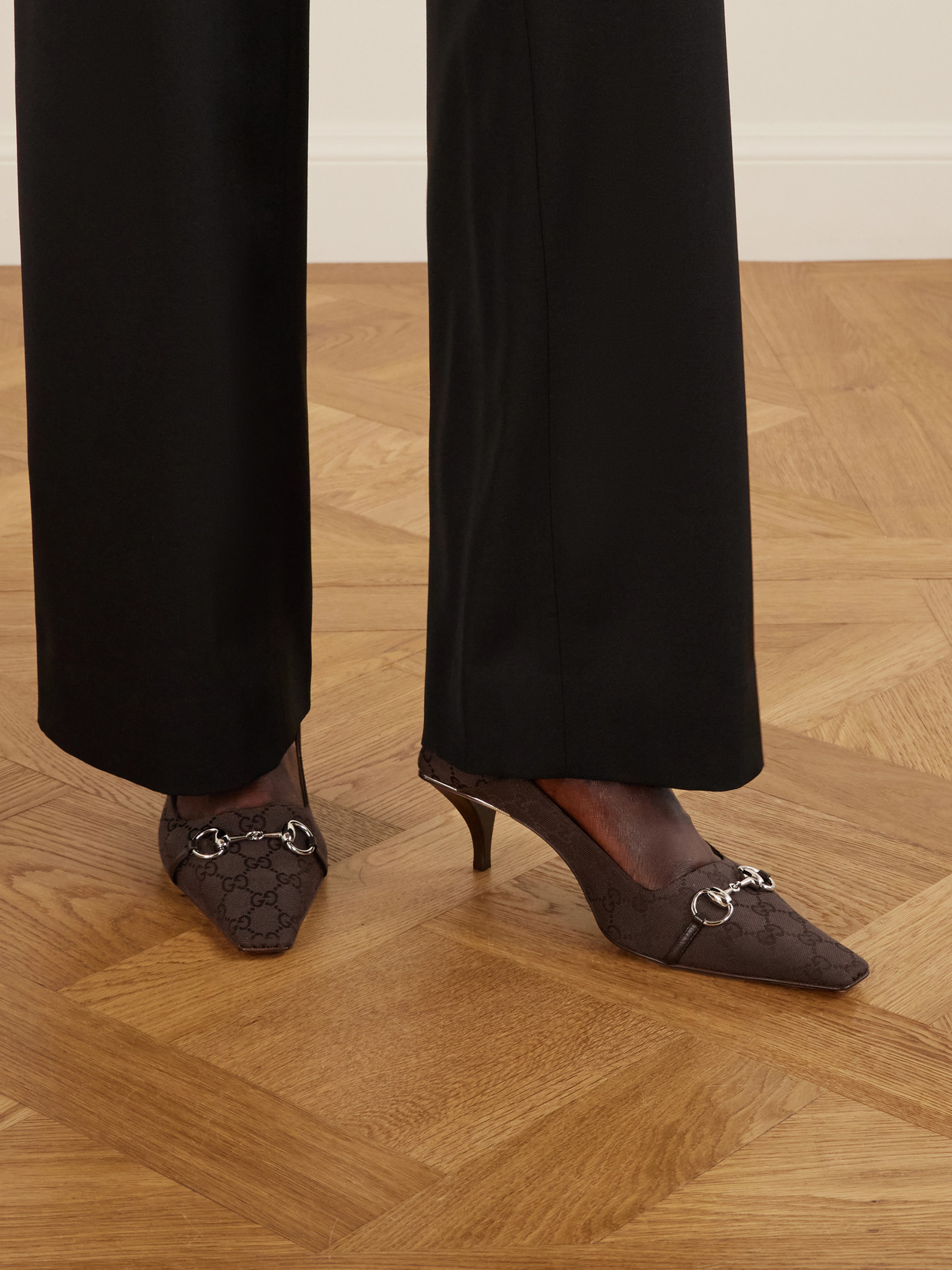 Vittoria Horsebit-Embellished Canvas-Jacquard Pumps