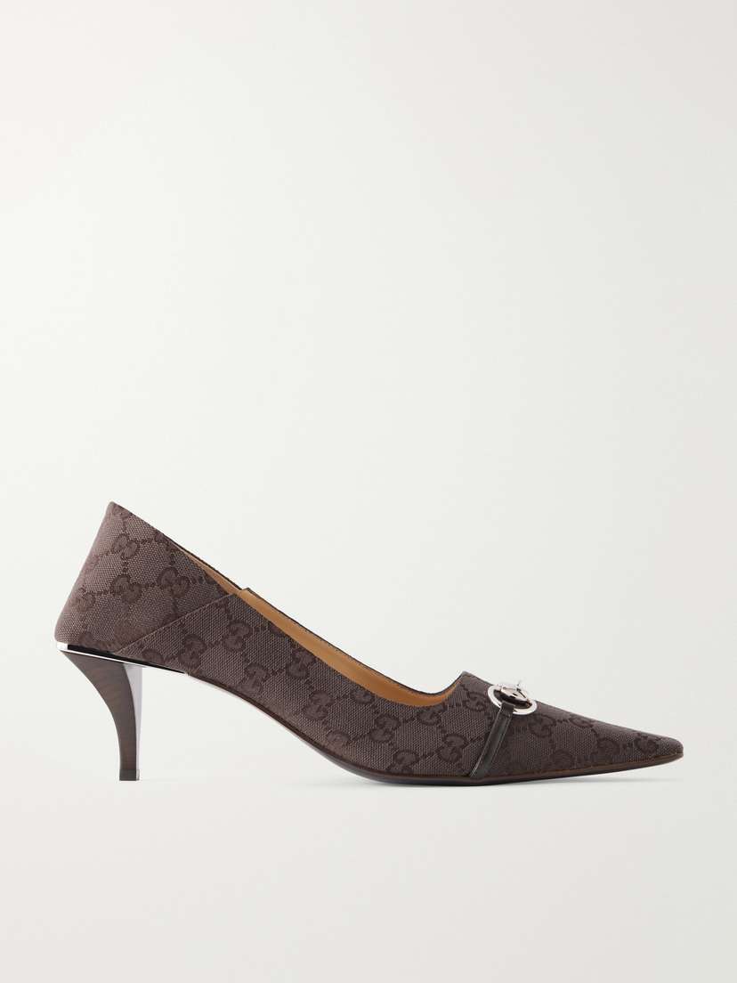 Gucci Vittoria Horsebit-embellished Canvas-jacquard Pumps