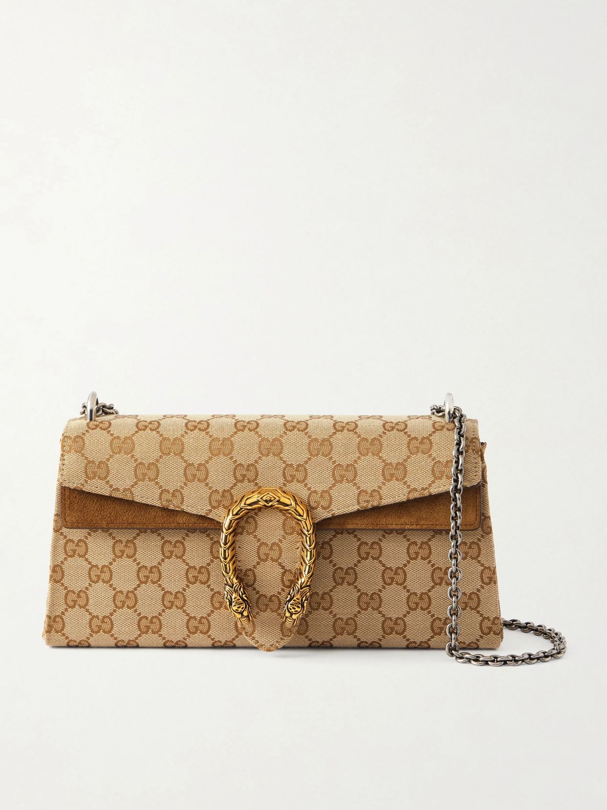 Dionysus small embellished suede-trimmed coated canvas-jacquard shoulder bag