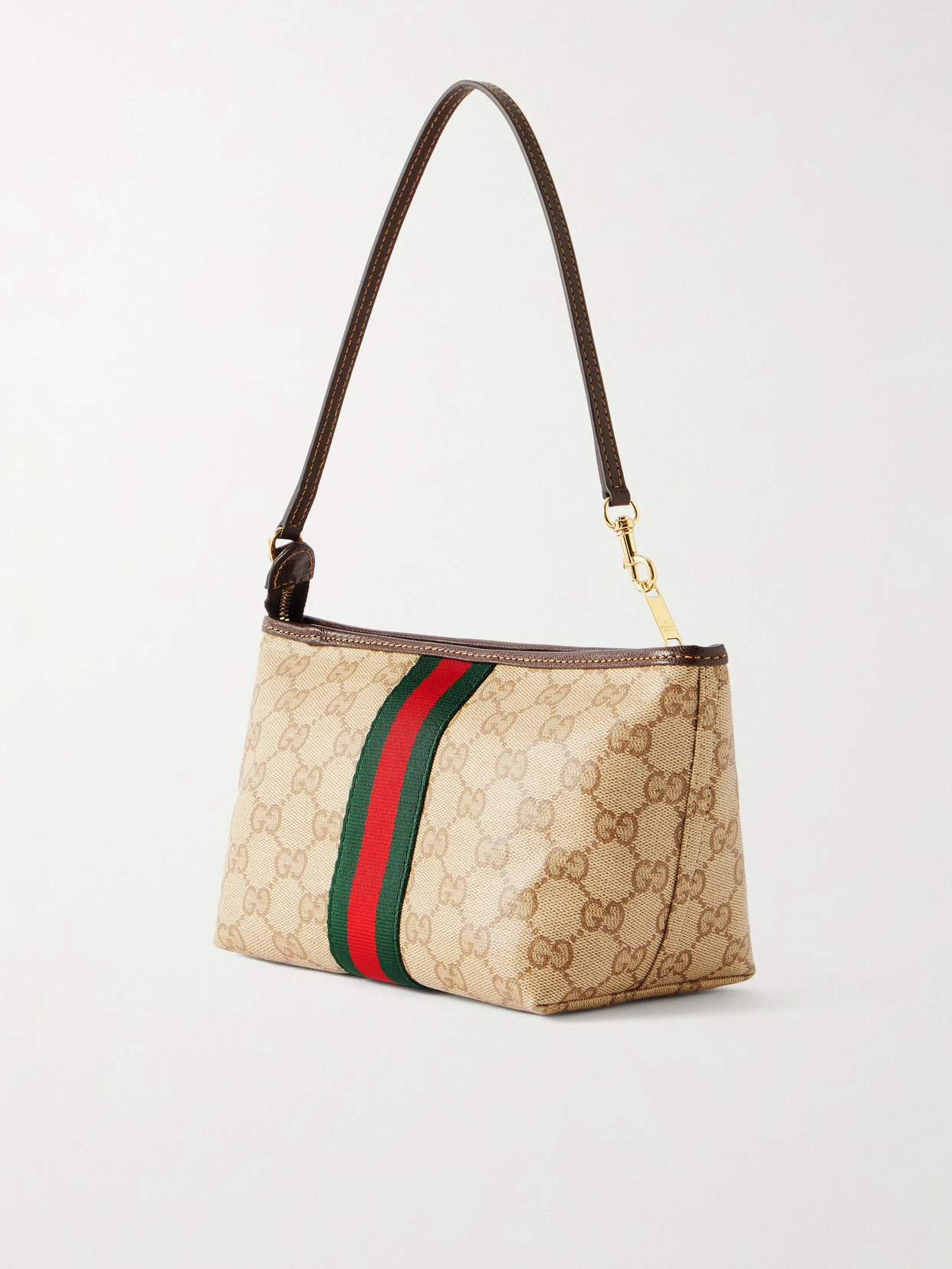 Mini Leather And Webbing-Trimmed Coated-Canvas Shoulder Bag