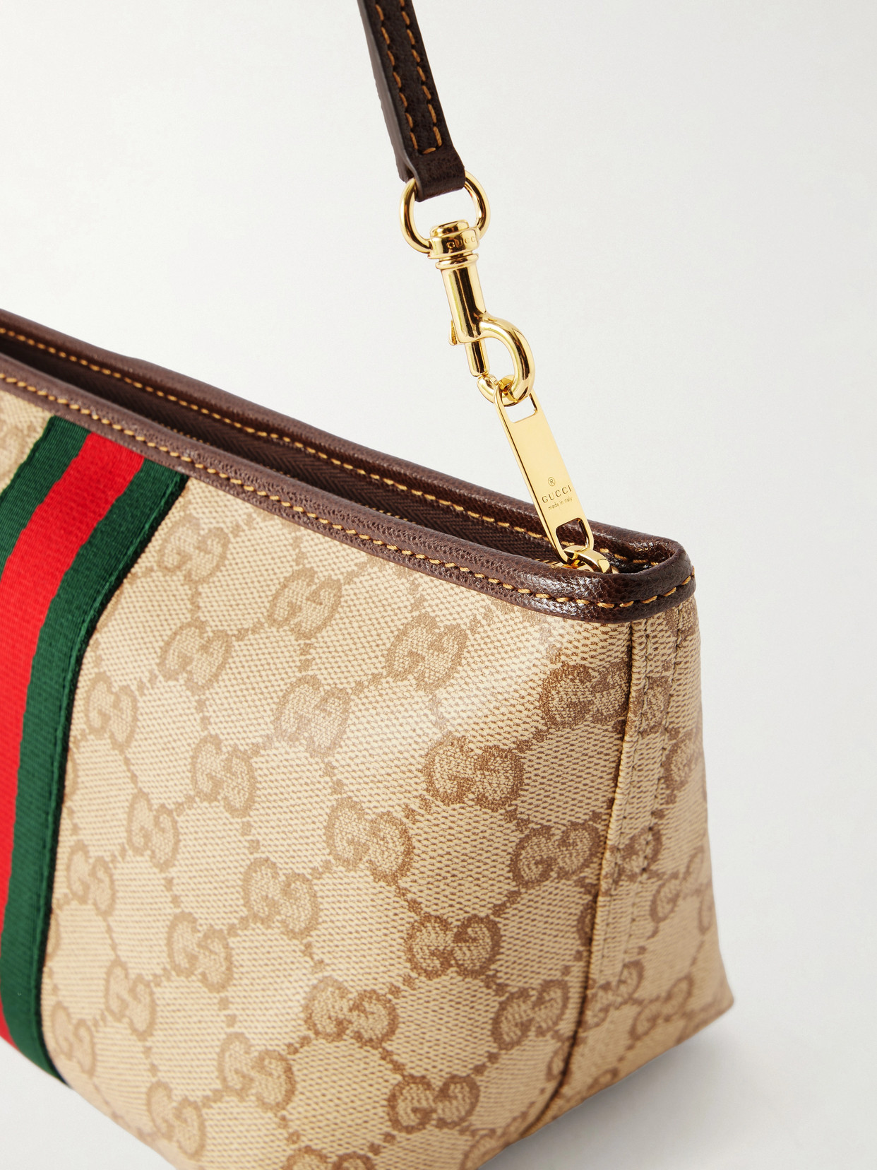 Mini Leather And Webbing-Trimmed Coated-Canvas Shoulder Bag