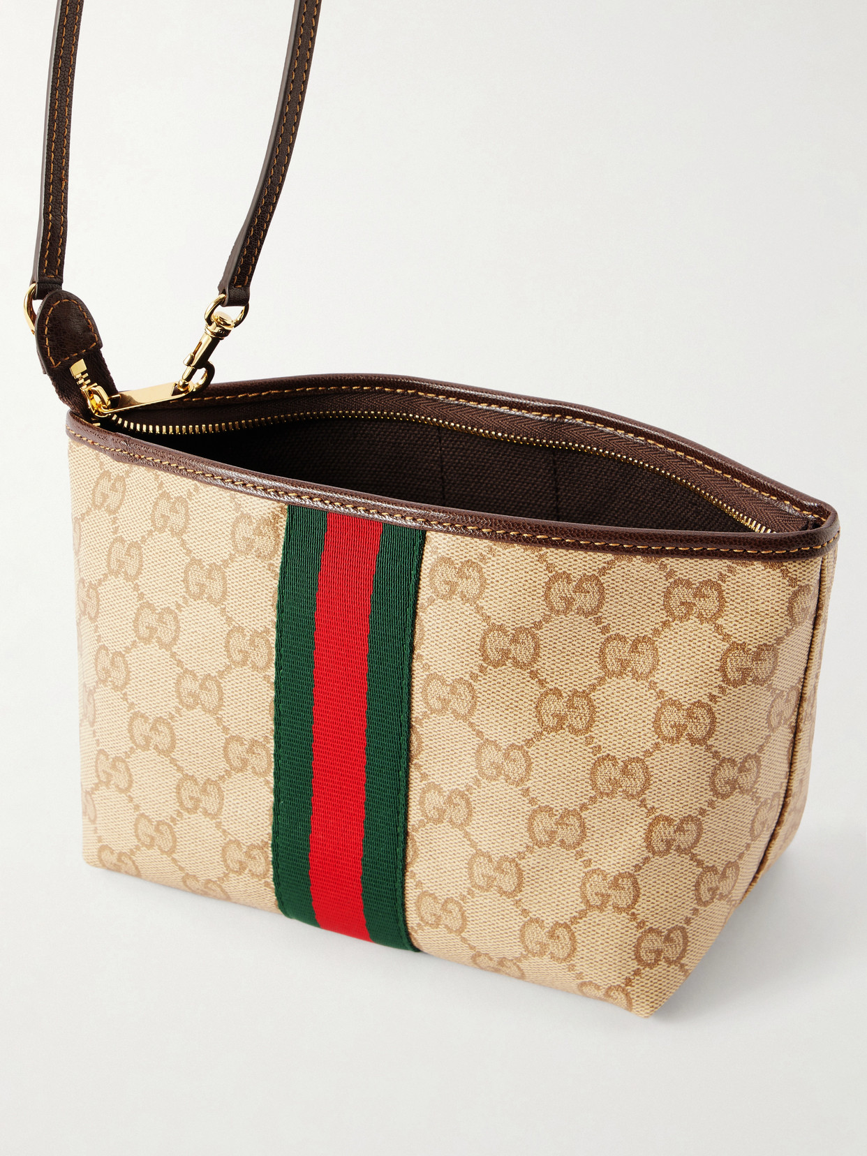 Mini Leather And Webbing-Trimmed Coated-Canvas Shoulder Bag