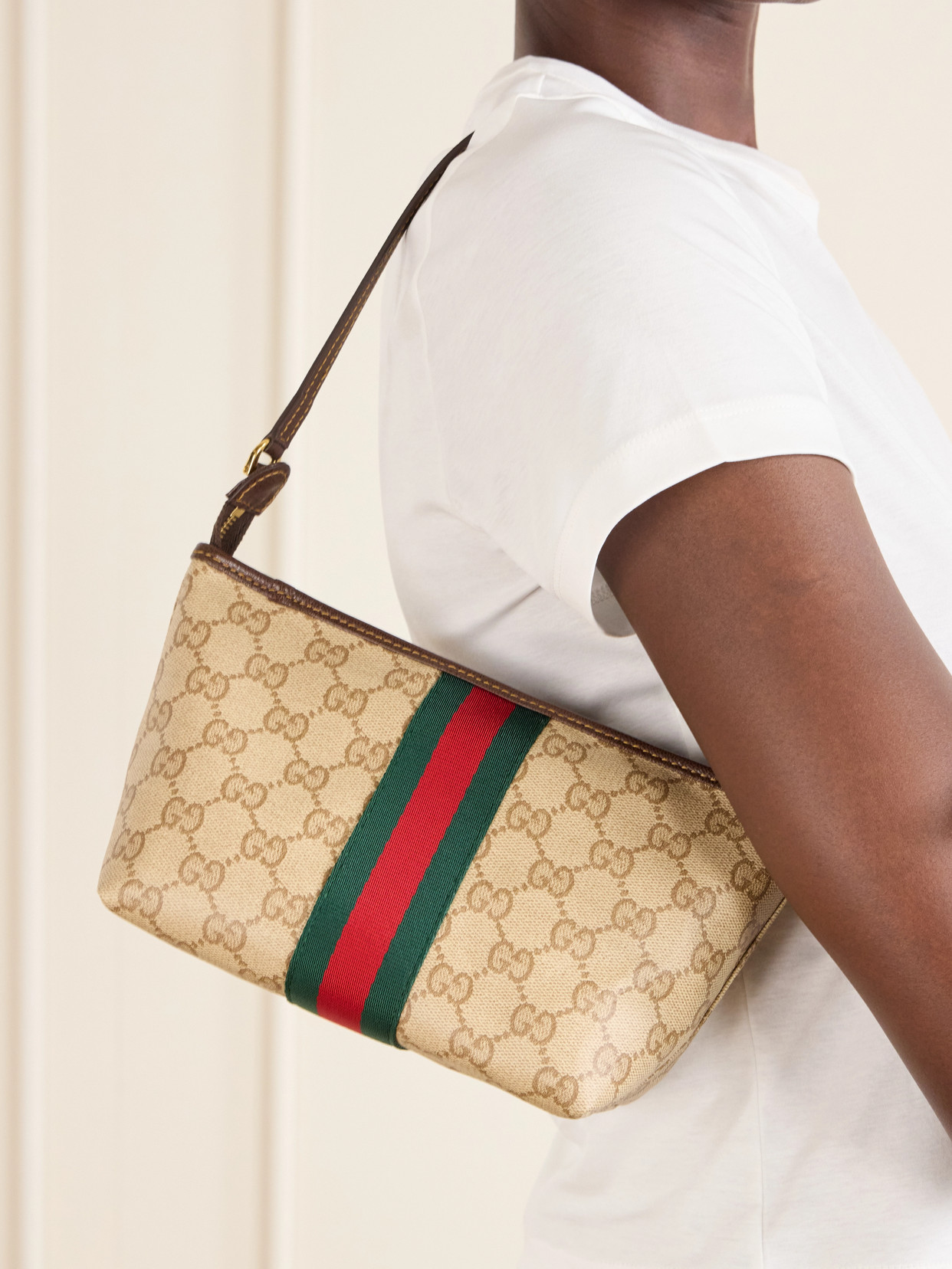 Mini Leather And Webbing-Trimmed Coated-Canvas Shoulder Bag
