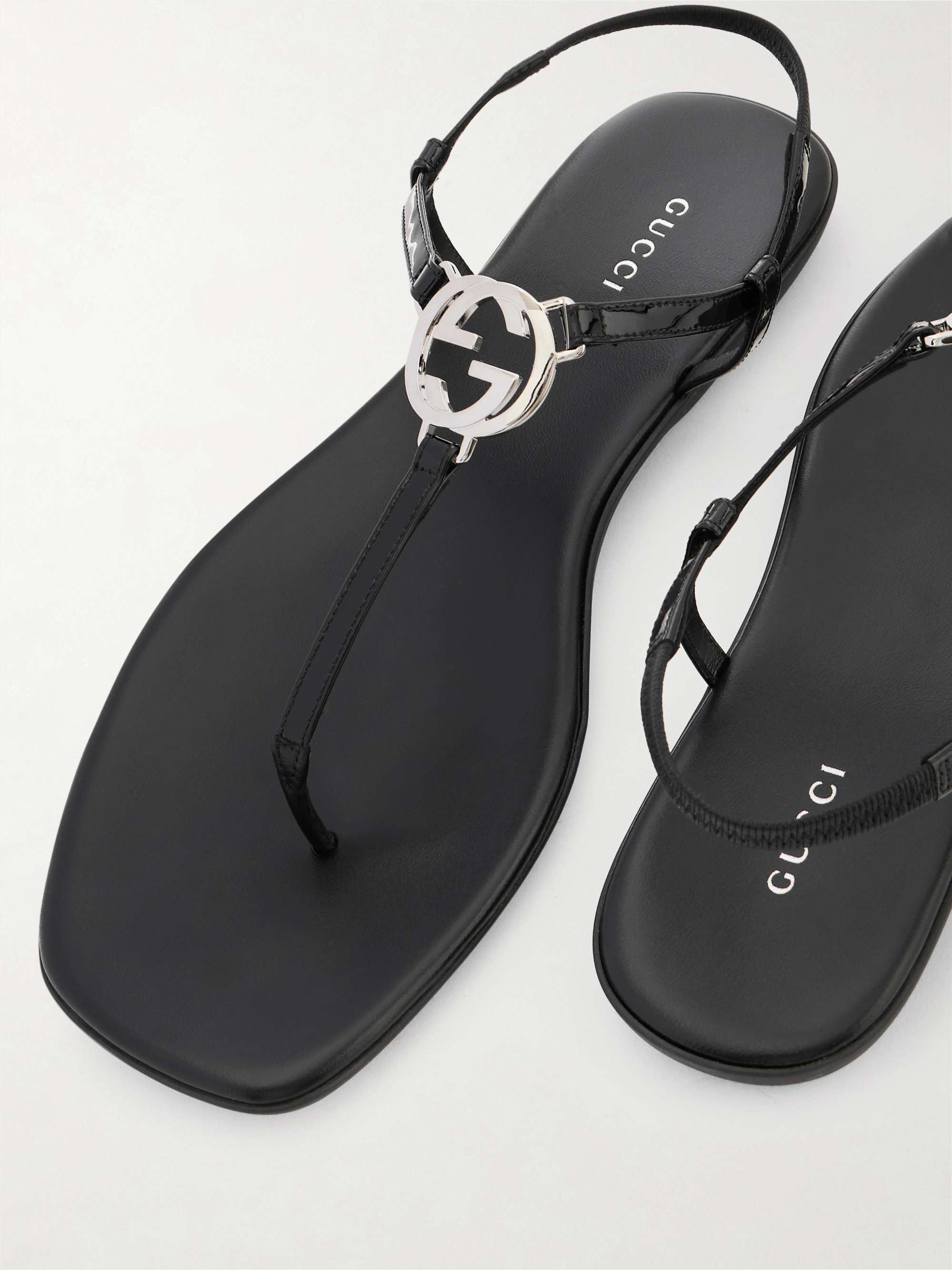 GUCCI スタッズサンダル　6 GUCCI Logo-embellished leather thong sandals | NET-A-PORTER