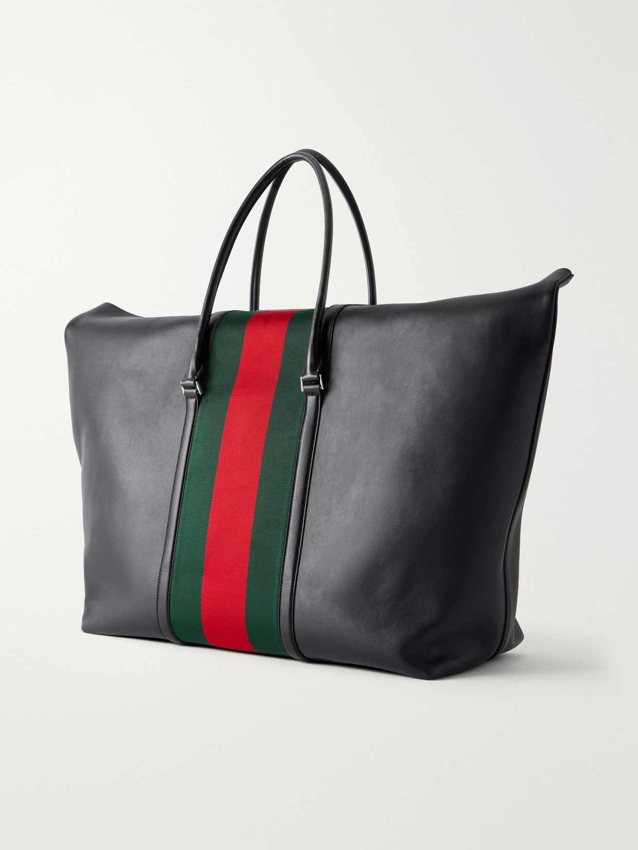 Mega Web Trademark Medium Canvas-Trimmed Leather Tote