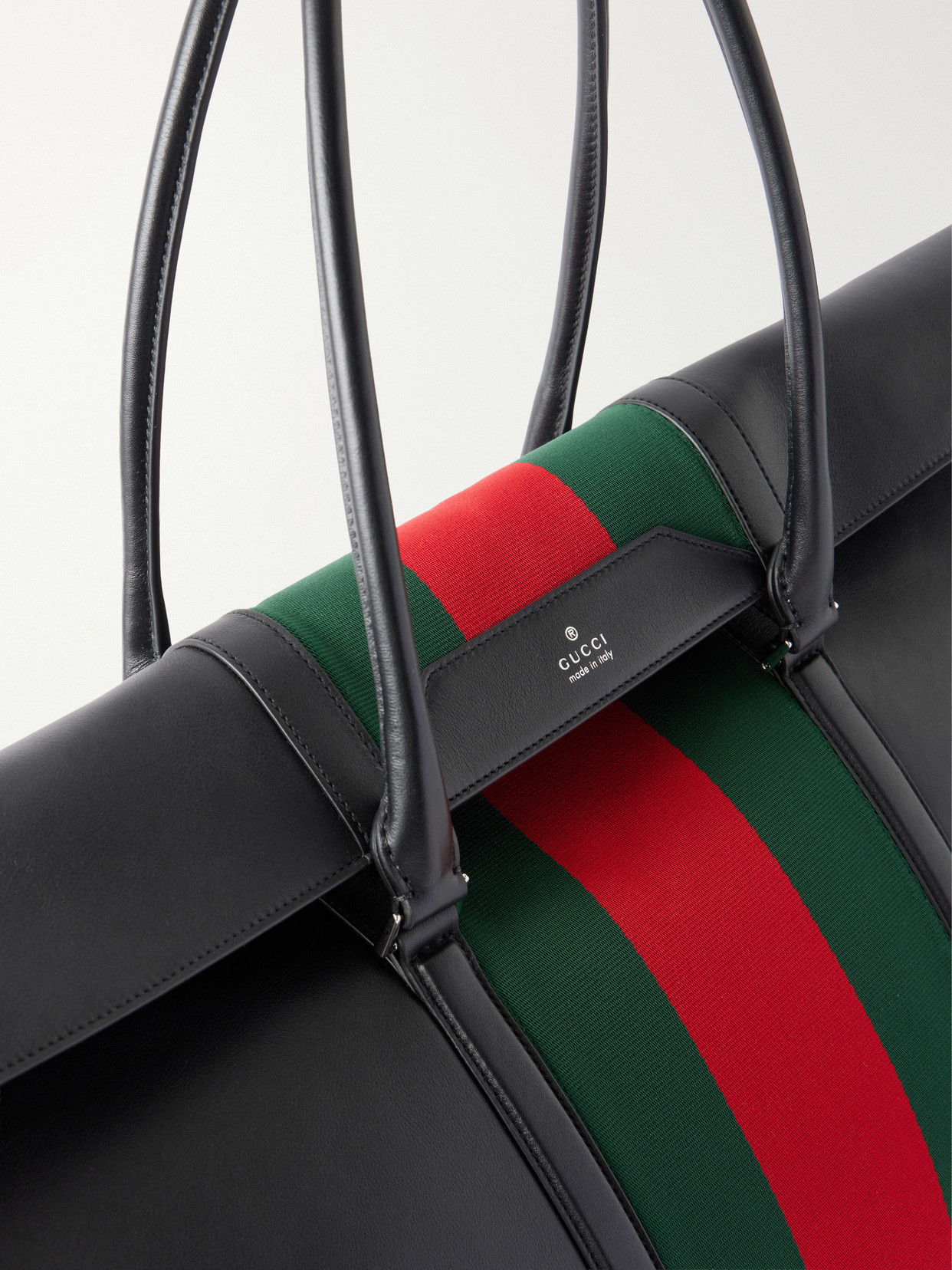 Mega Web Trademark Medium Canvas-Trimmed Leather Tote