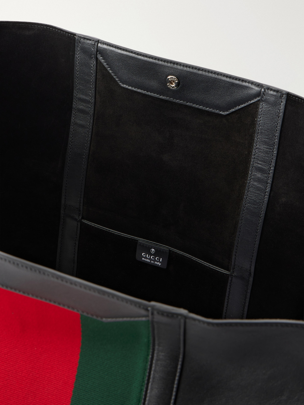 Mega Web Trademark Medium Canvas-Trimmed Leather Tote
