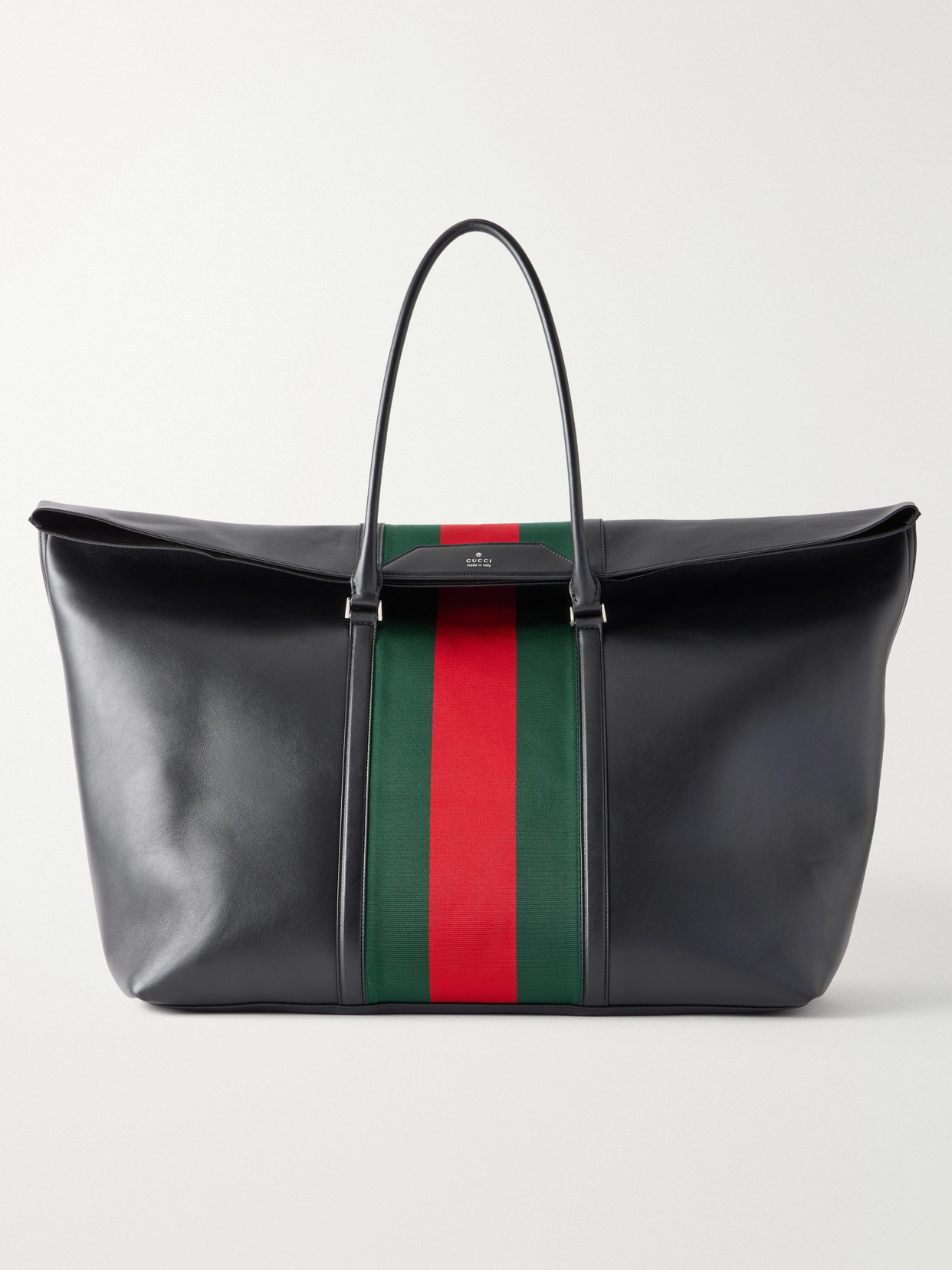 Mega Web Trademark Medium Canvas-Trimmed Leather Tote