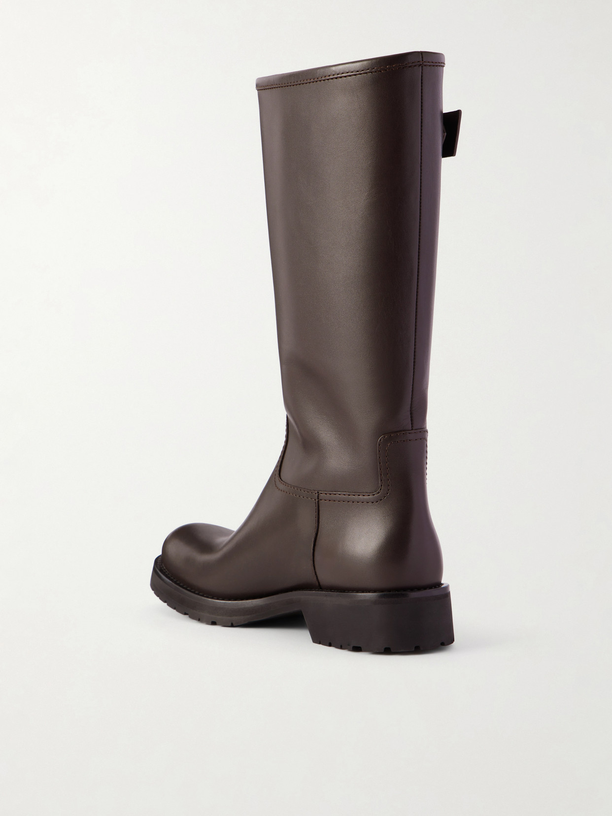 Web-Detailed Leather Knee Boots