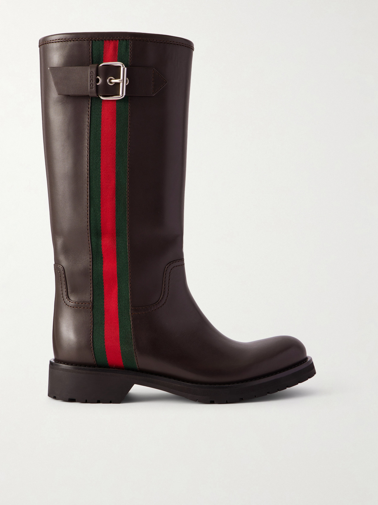 Web-Detailed Leather Knee Boots