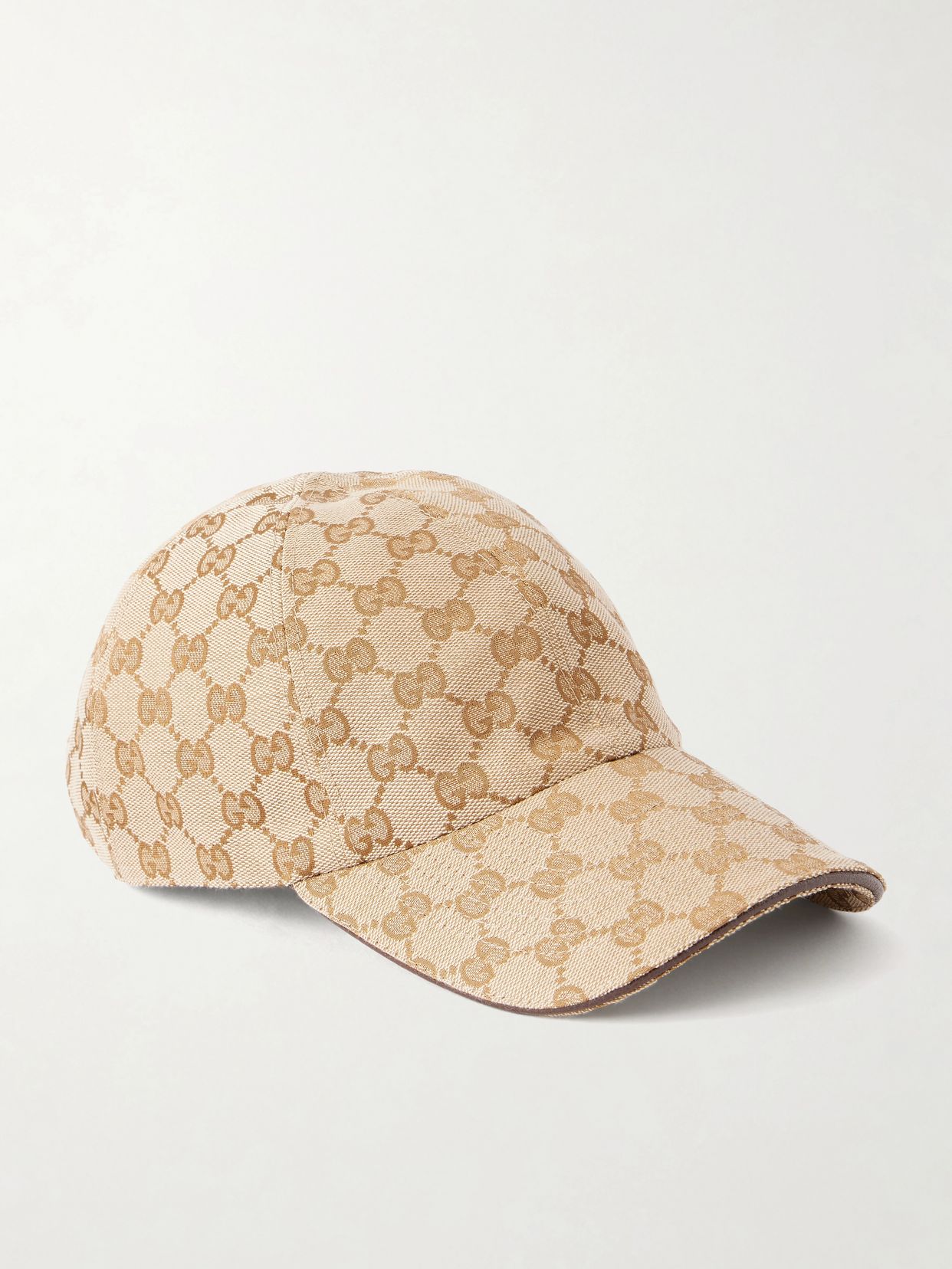 Leather-trimmed jacquard canvas baseball cap