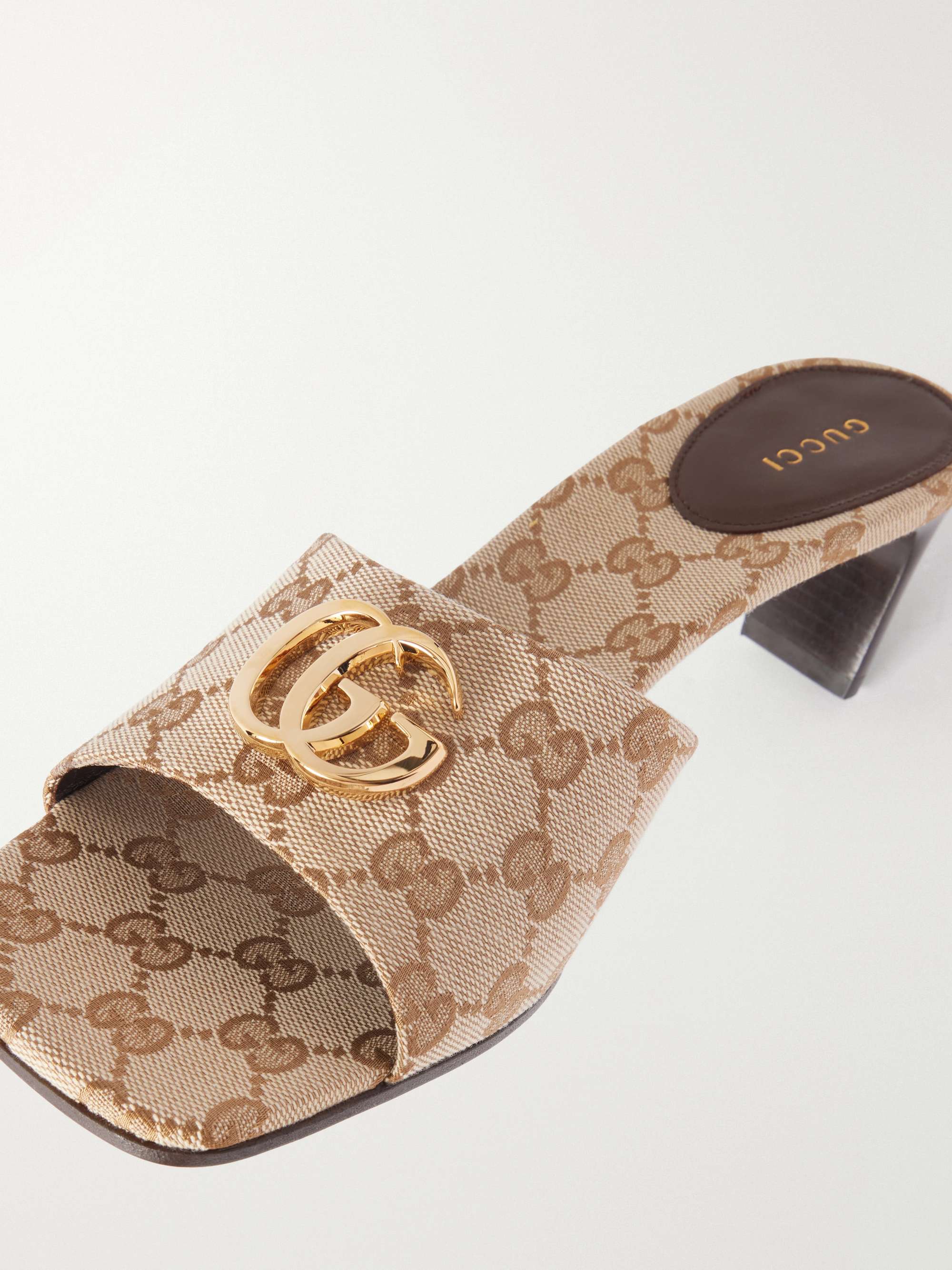 【GUCCI 】チェーン装飾 ミュール ベージュ 24センチ GUCCI Double G-embellished GG Supreme-jacquard canvas mules | NET