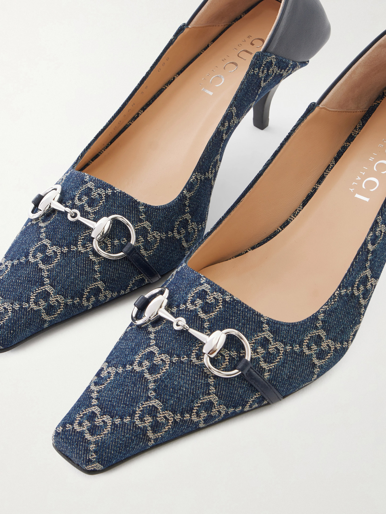 Vittoria Horsebit-Embellished Canvas-Jacquard Pumps