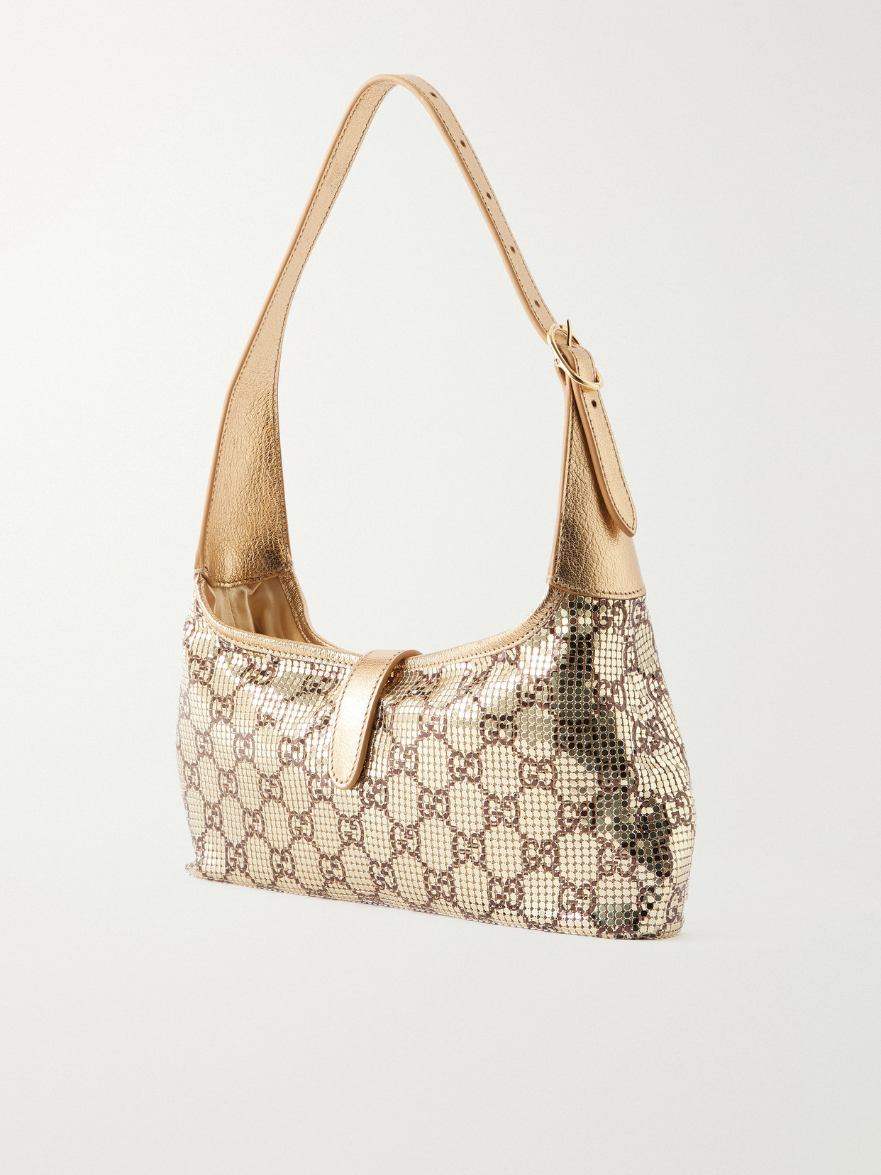 Jackie 1961 GG Supreme-Print Metallic Leather-Trimmed Chainmail Shoulder Bag
