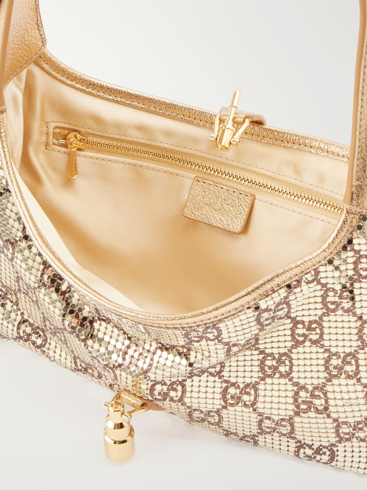 Jackie 1961 GG Supreme-Print Metallic Leather-Trimmed Chainmail Shoulder Bag
