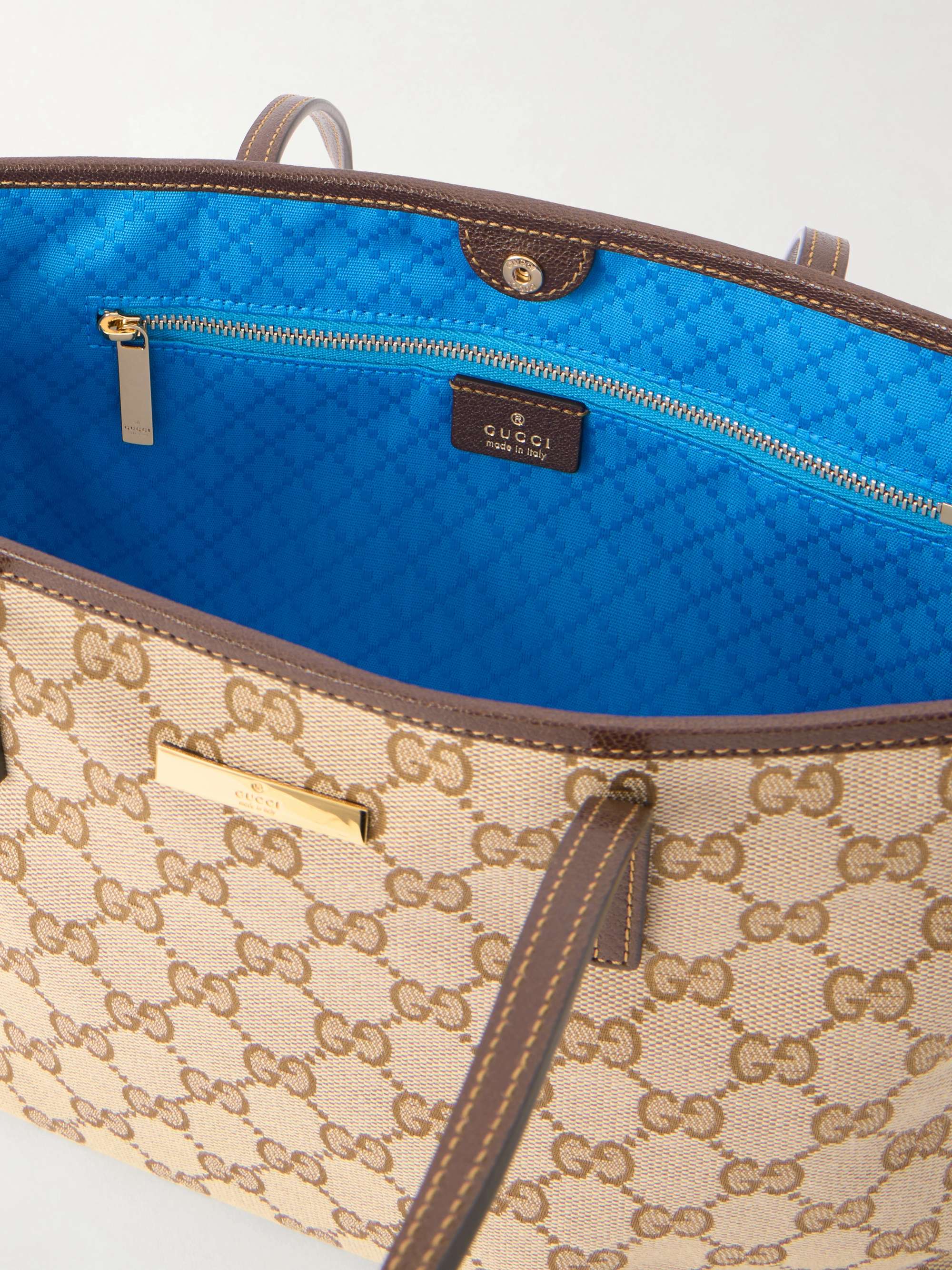 Beige Leather-trimmed GG Supreme-jacquard coated-canvas tote