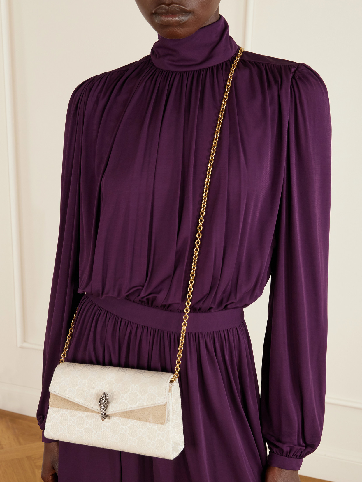 Dionysus Leather-Trimmed Logo-Jacquard Canvas Shoulder Bag