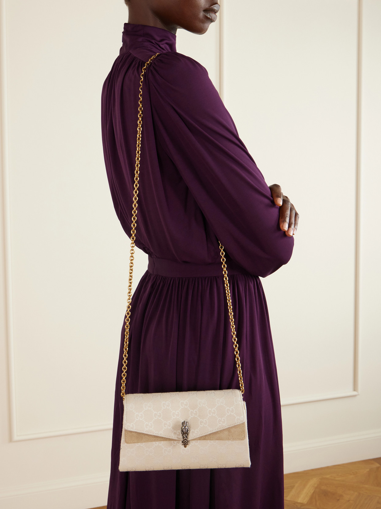 Dionysus Leather-Trimmed Logo-Jacquard Canvas Shoulder Bag