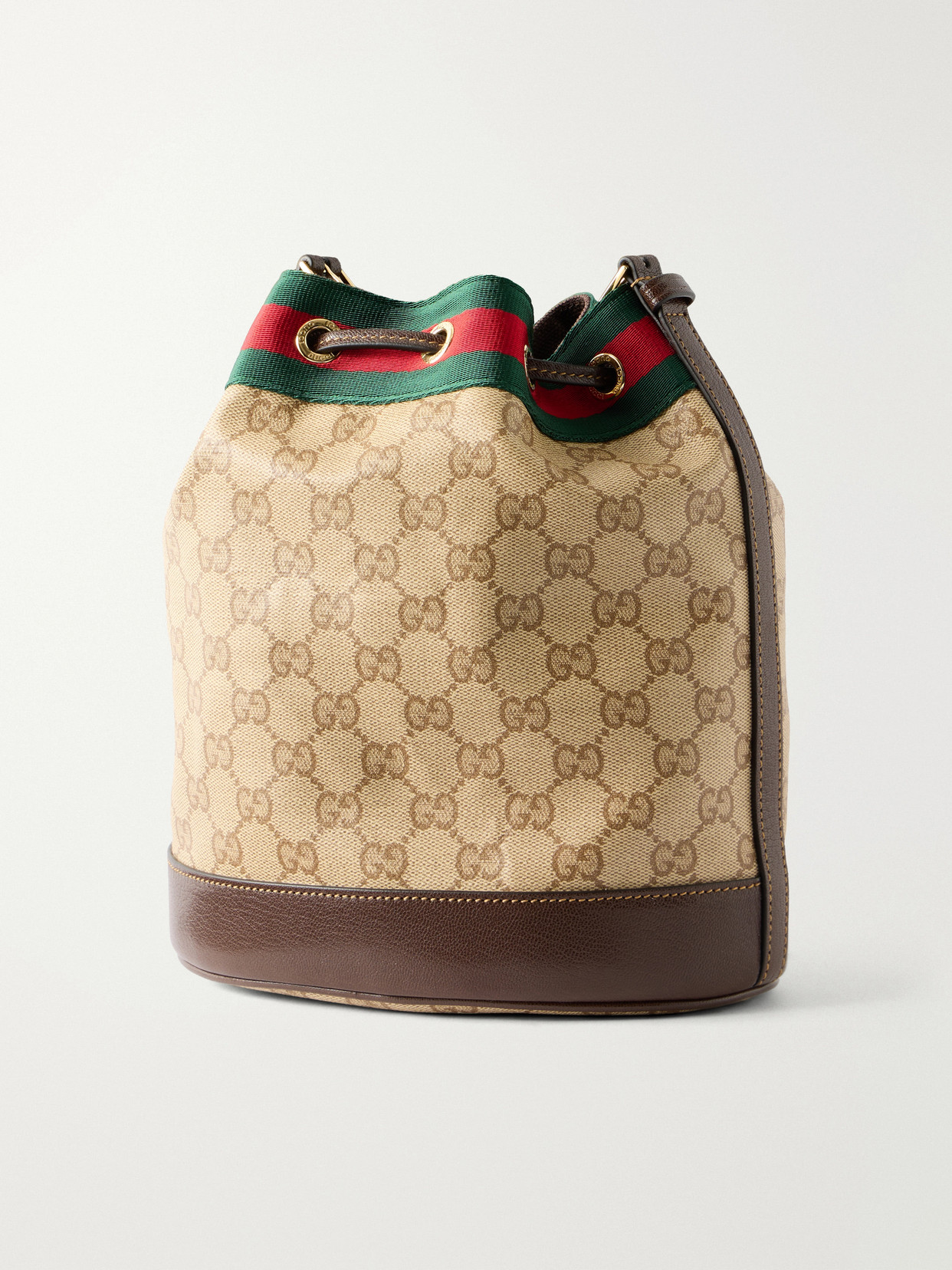 Bucket Small Leather-Trimmed Printed Coated-Canvas Shoulder Bag
