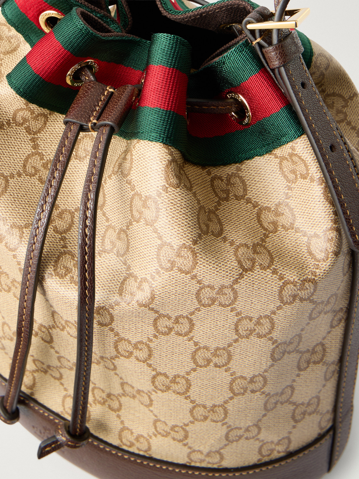 Bucket Small Leather-Trimmed Printed Coated-Canvas Shoulder Bag