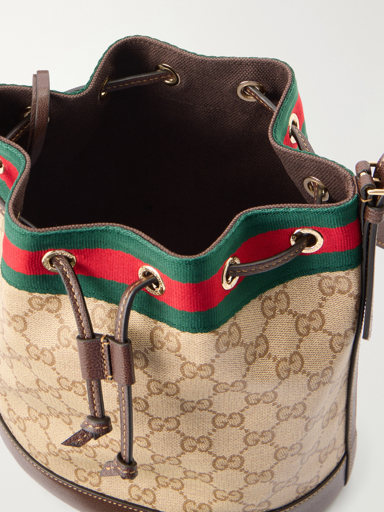 Bucket Small Leather-Trimmed Printed Coated-Canvas Shoulder Bag