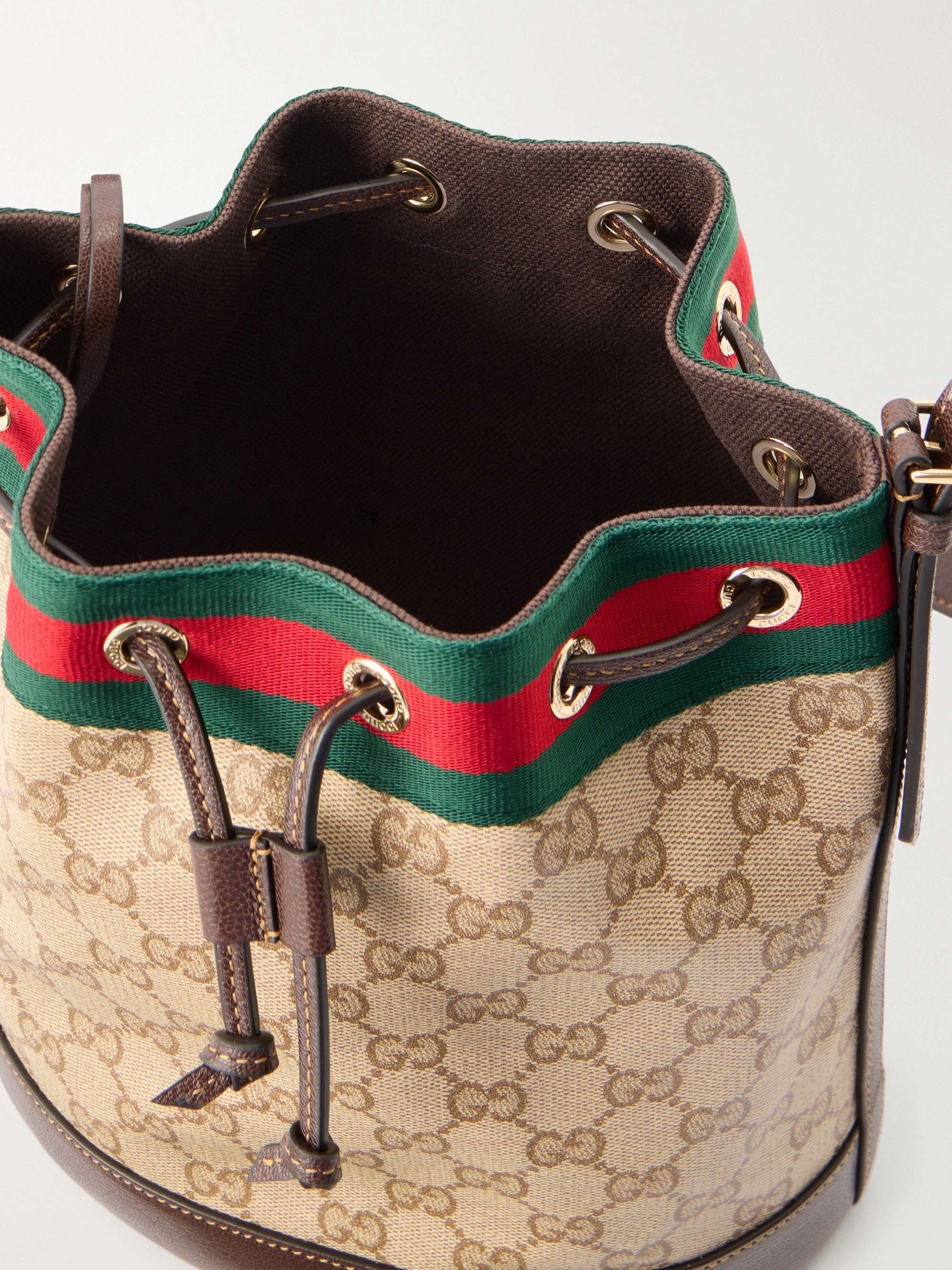 GUCCI Bucket small leather-trimmed printed coated-canvas shoulder