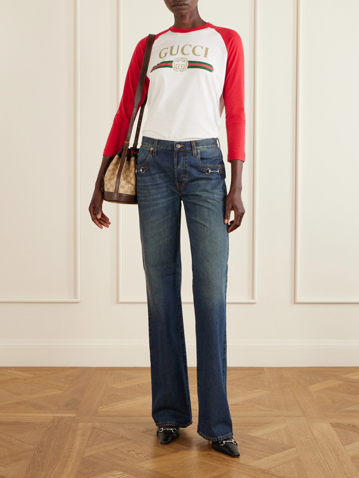 Bucket Small Leather-Trimmed Printed Coated-Canvas Shoulder Bag