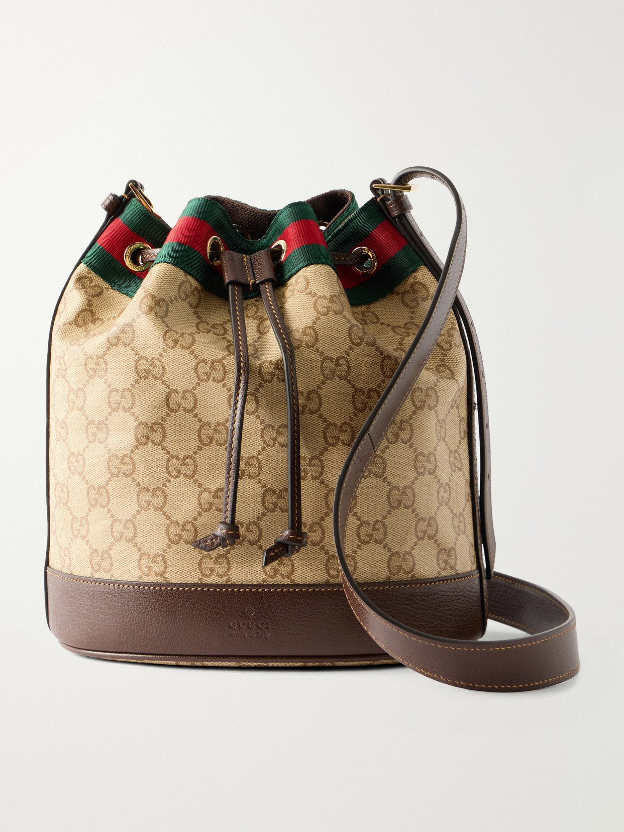 Bucket Small Leather-Trimmed Printed Coated-Canvas Shoulder Bag
