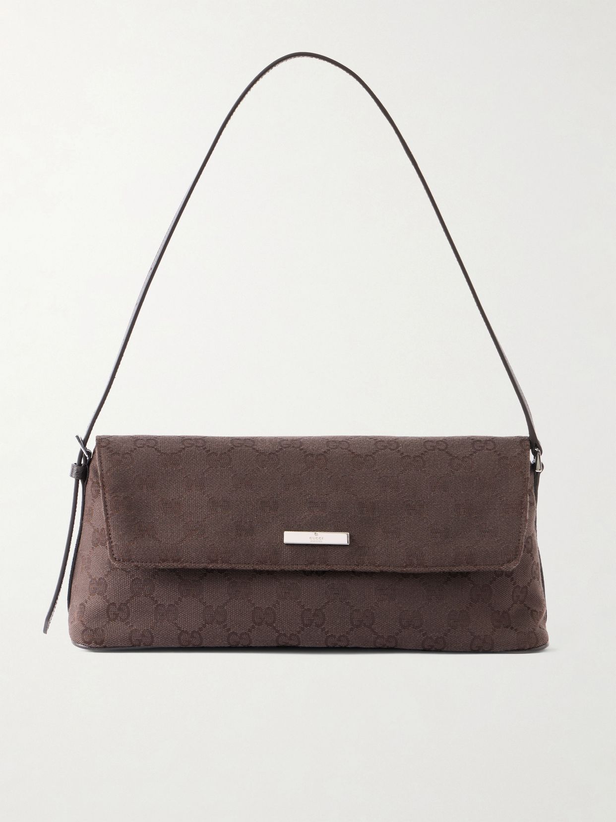 Madison leather-trimmed coated canvas-jacquard shoulder bag