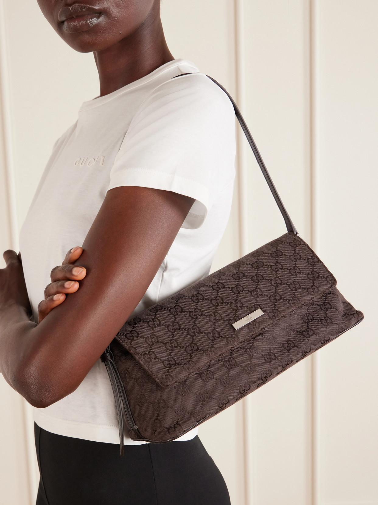 Madison Leather-Trimmed Coated-Canvas Shoulder Bag
