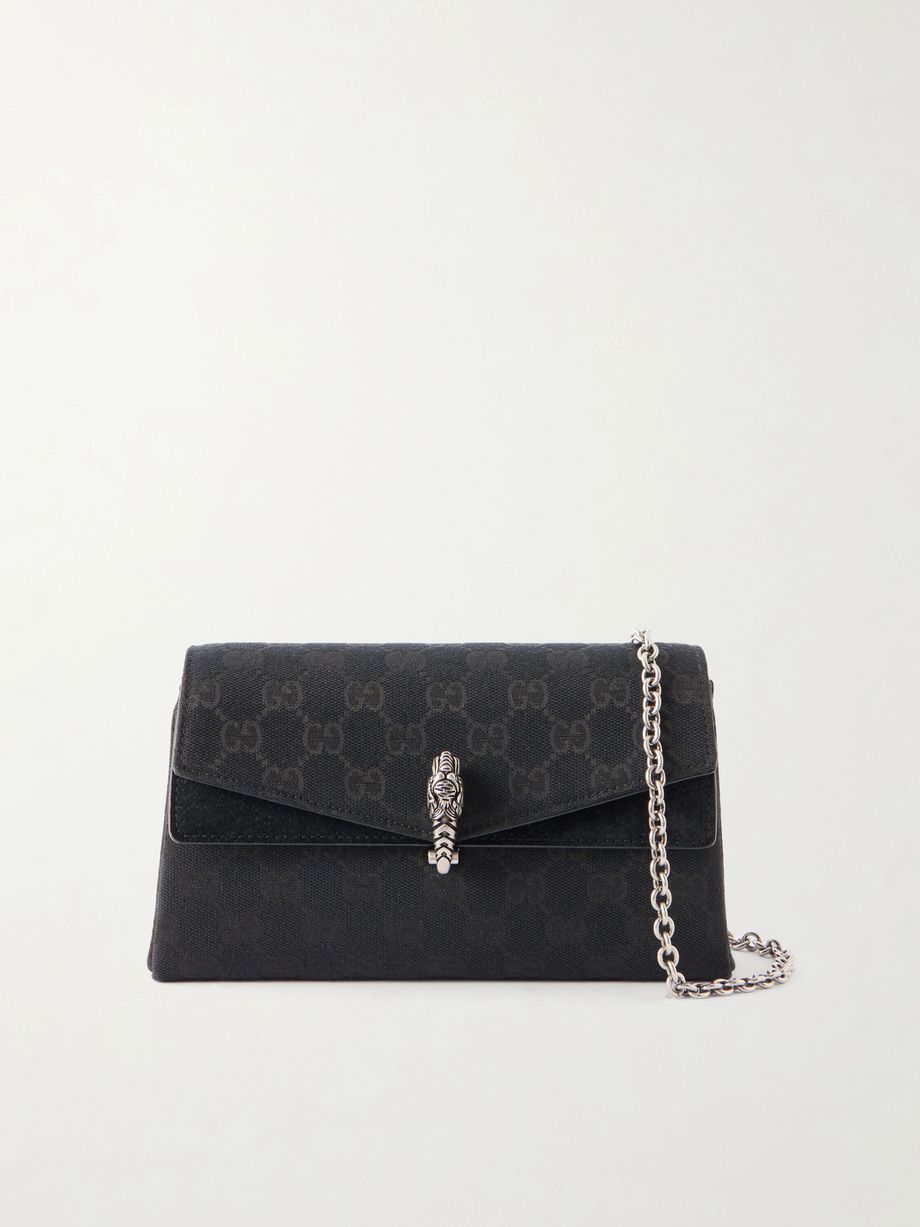 Dionysus logo-jacquard leather-trimmed canvas shoulder bag