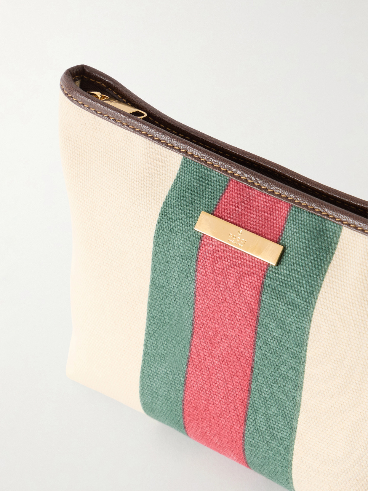 Mini Leather And Web-Trimmed Coated-Canvas Shoulder Bag