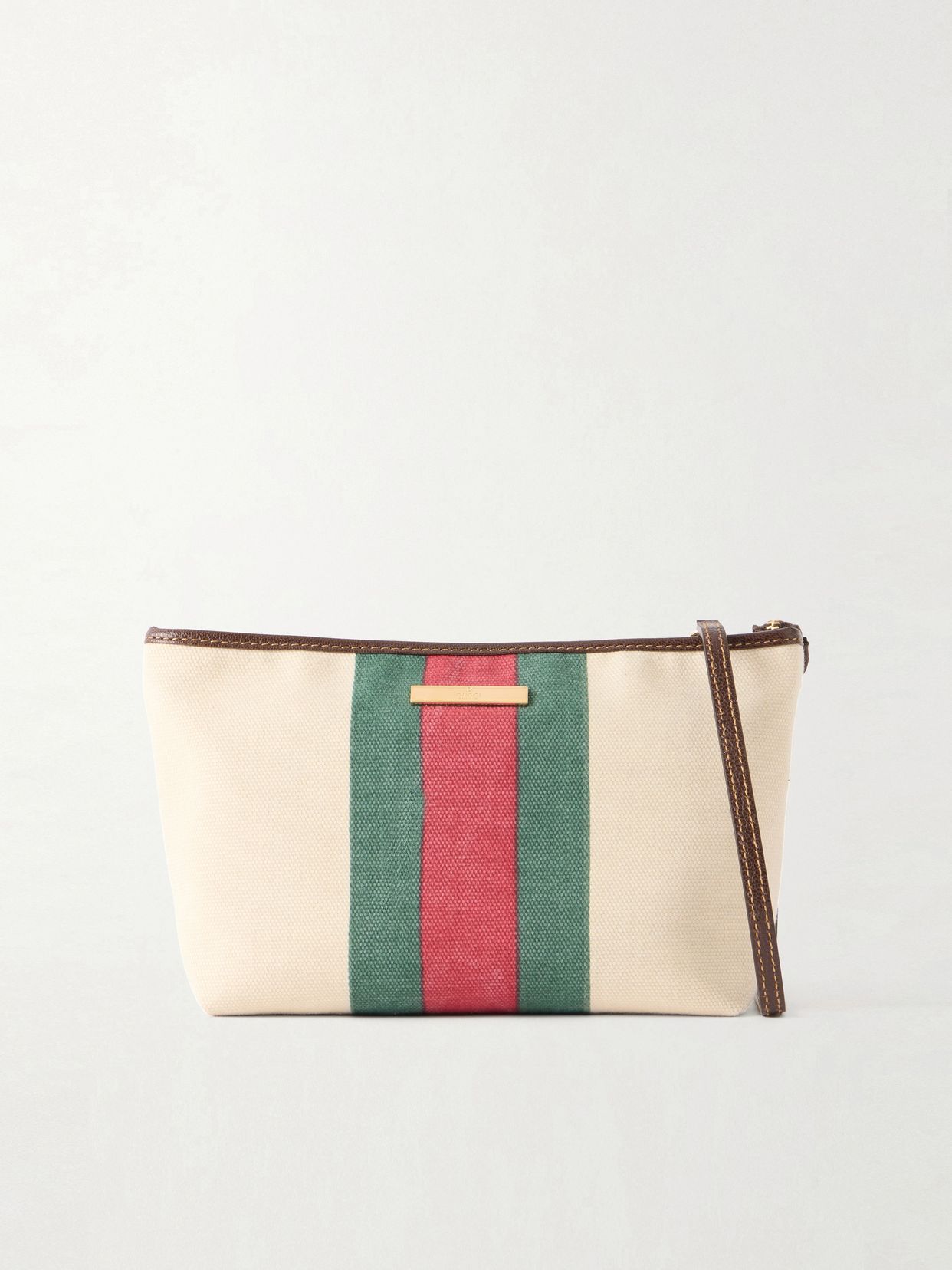 Mini leather and web-trimmed coated-canvas shoulder bag